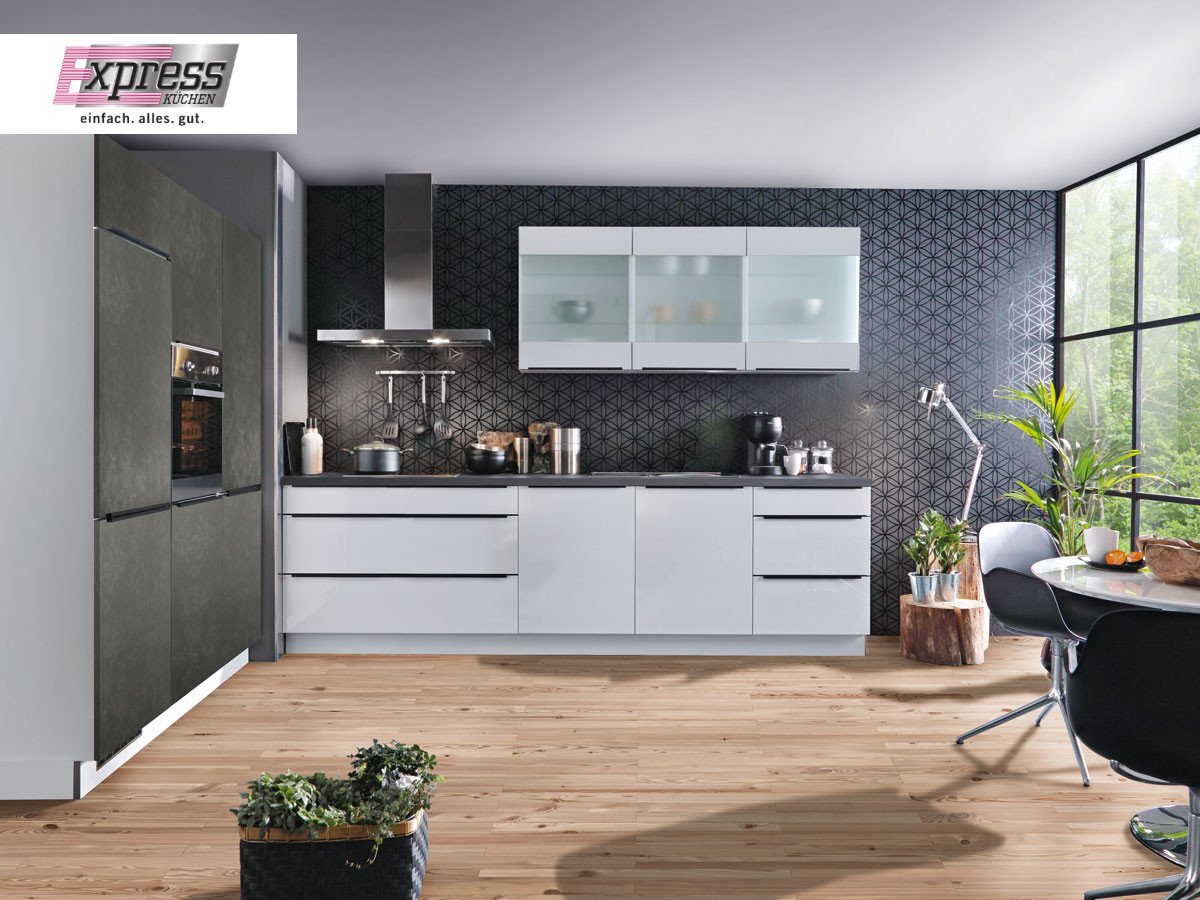 Eckküche 180 + 280 cm - mit Geräten - Küchenfronten matt - WIN/BASE