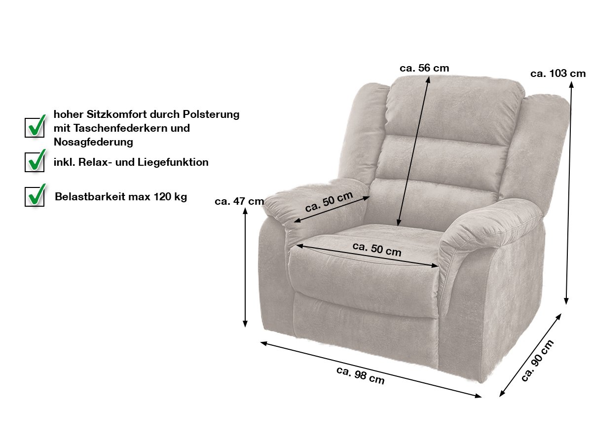 TV-Sessel grau/braun mit Relaxfunktion - CLEVELAND