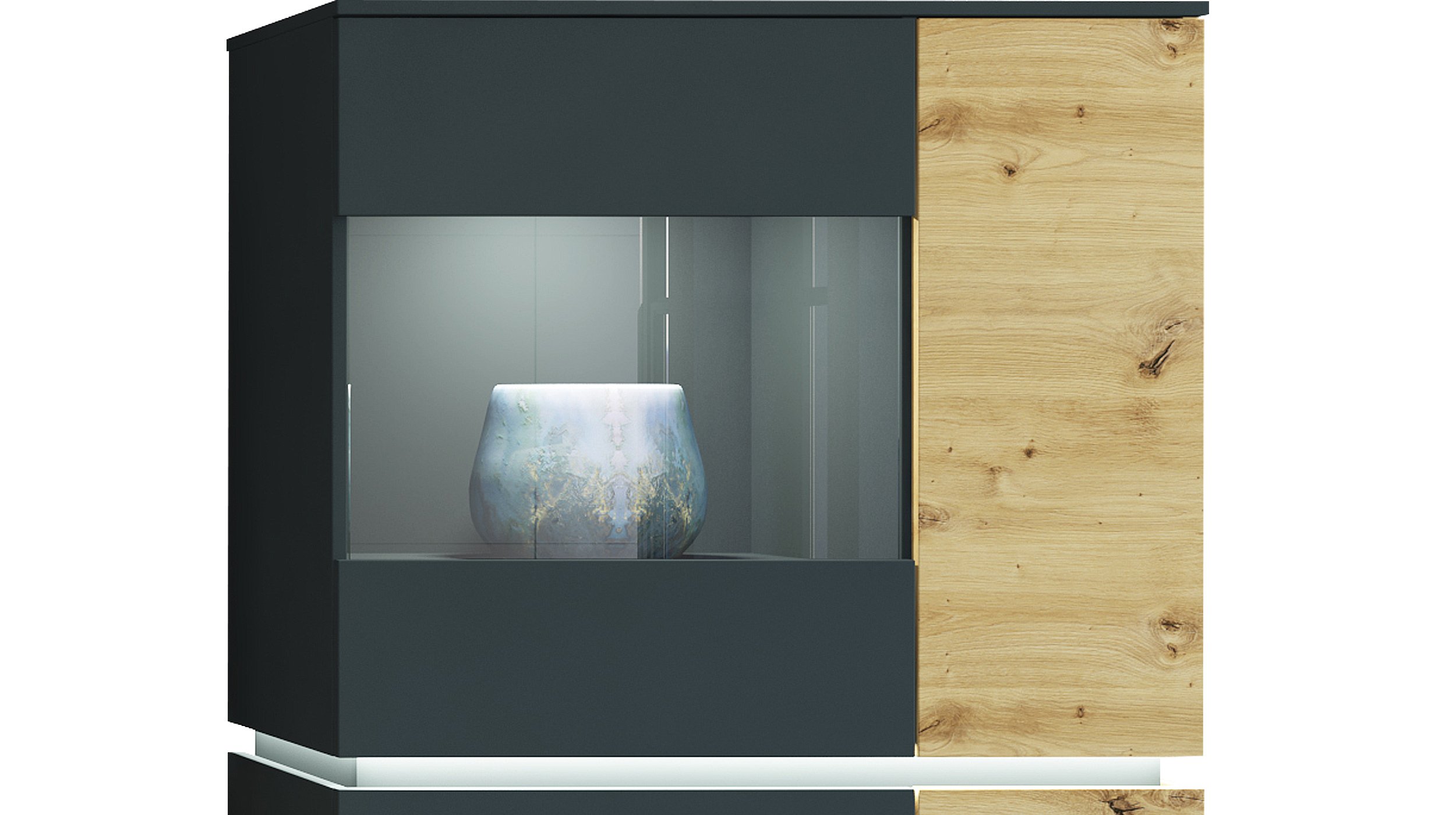 Vitrine mit Beleuchtung Artisan Eiche - grau B 90 x H 146 cm - LUCI