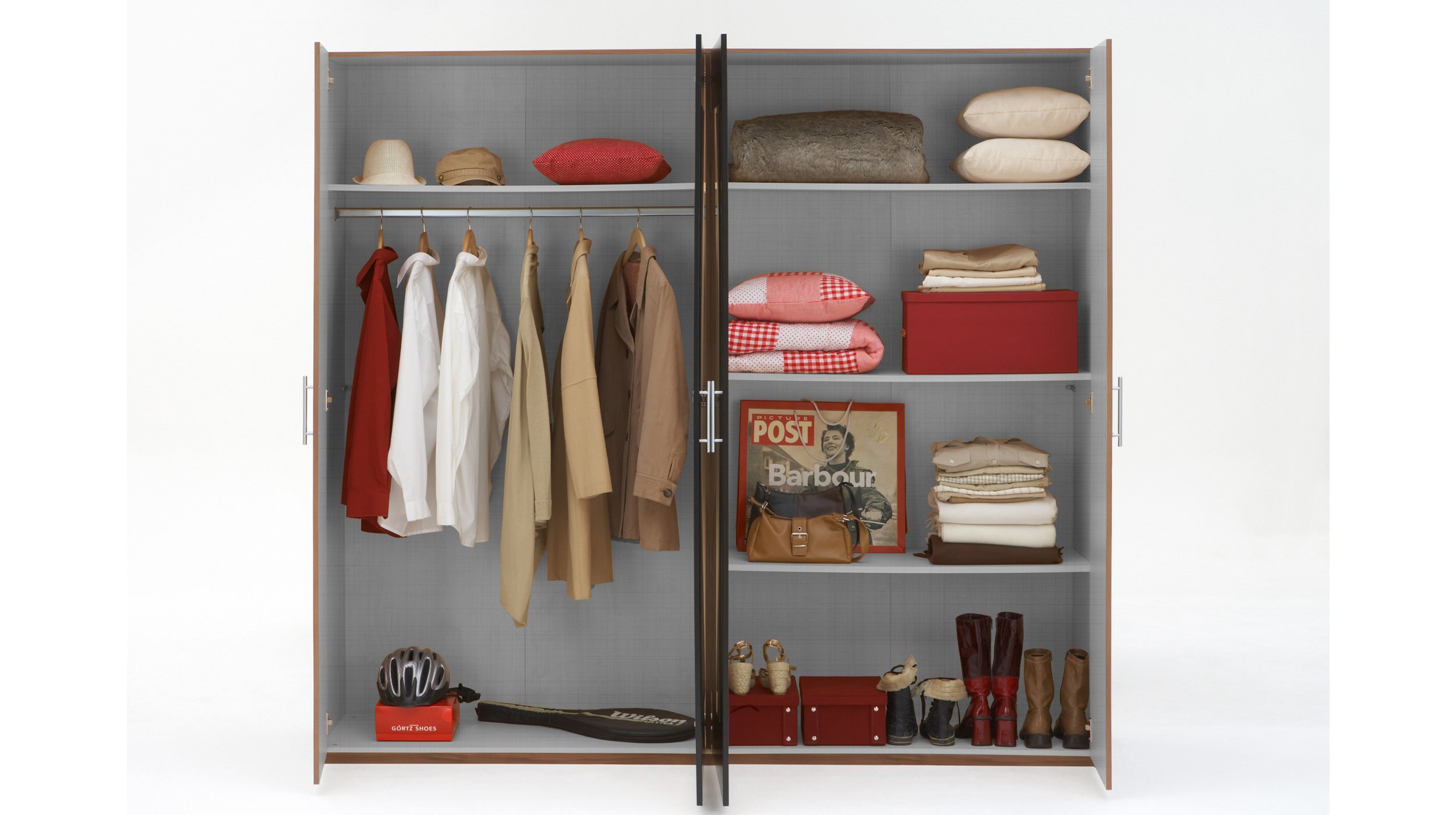 Kleiderschrank mit Spiegel - weiß - graphit - 225 cm - NORA