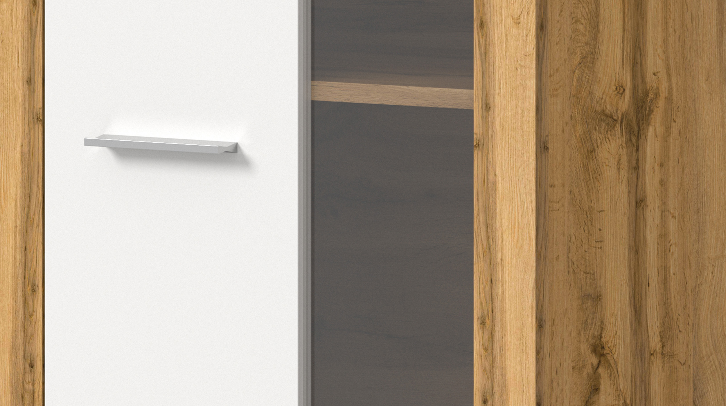 Vitrine mit Glastür weiß Wotan Eiche Breite 60 cm - JAM