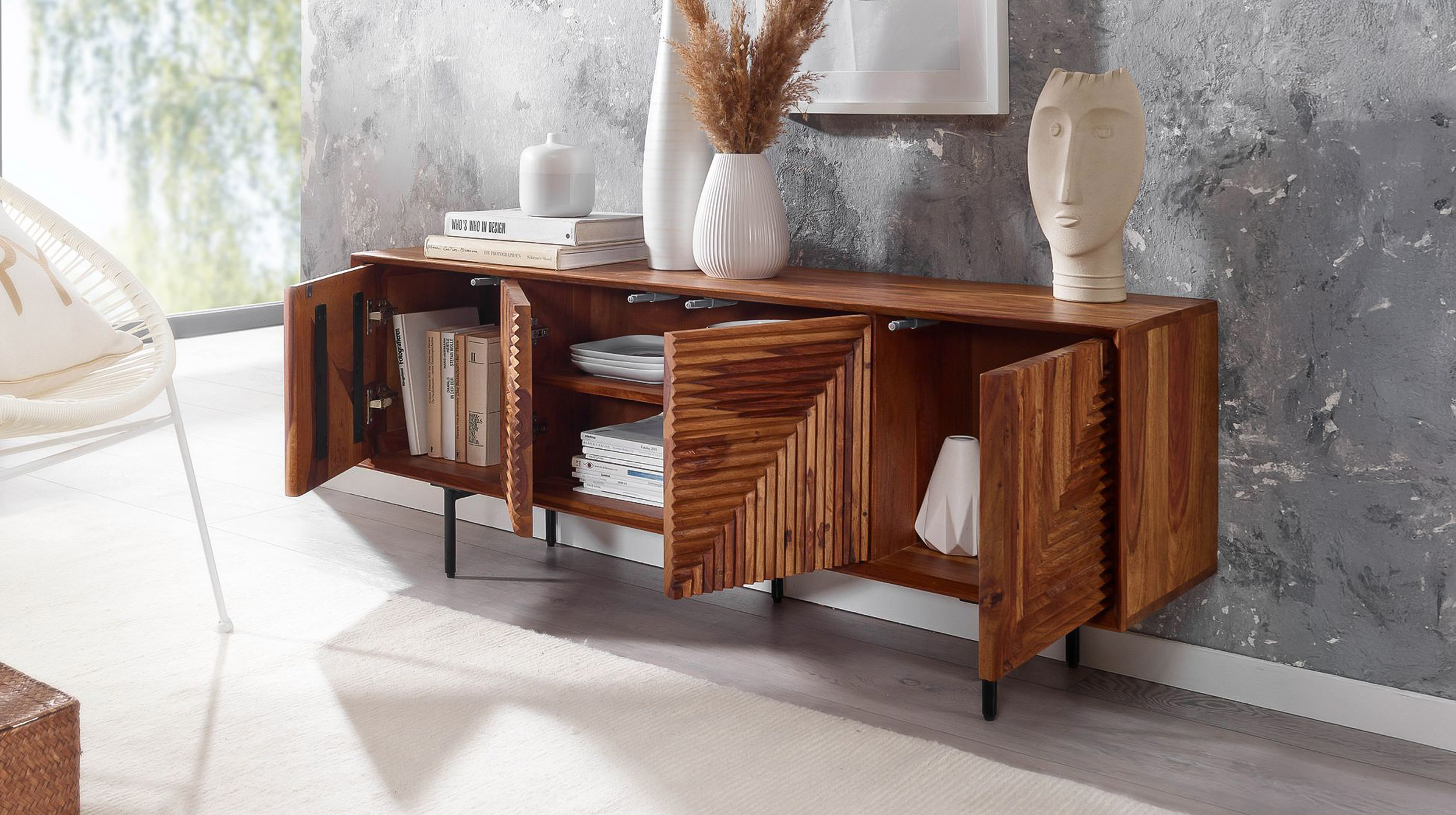 TV - Lowboard Sheesham massiv gebeizt 140 cm - TV-Board - DAINA