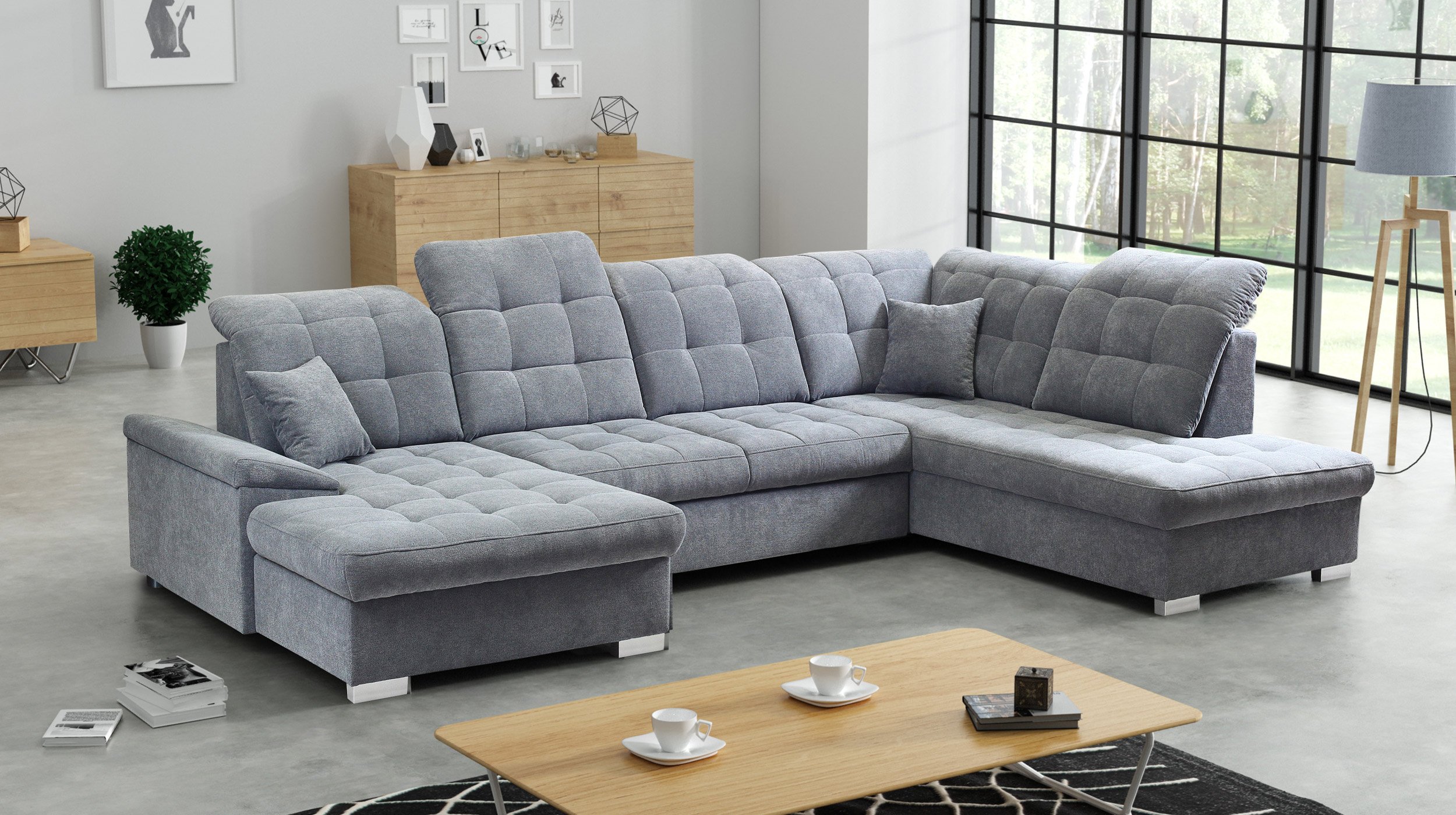 Wohnlandschaft Schlaffunktion grau - 330 cm - Bettkasten NICOLE