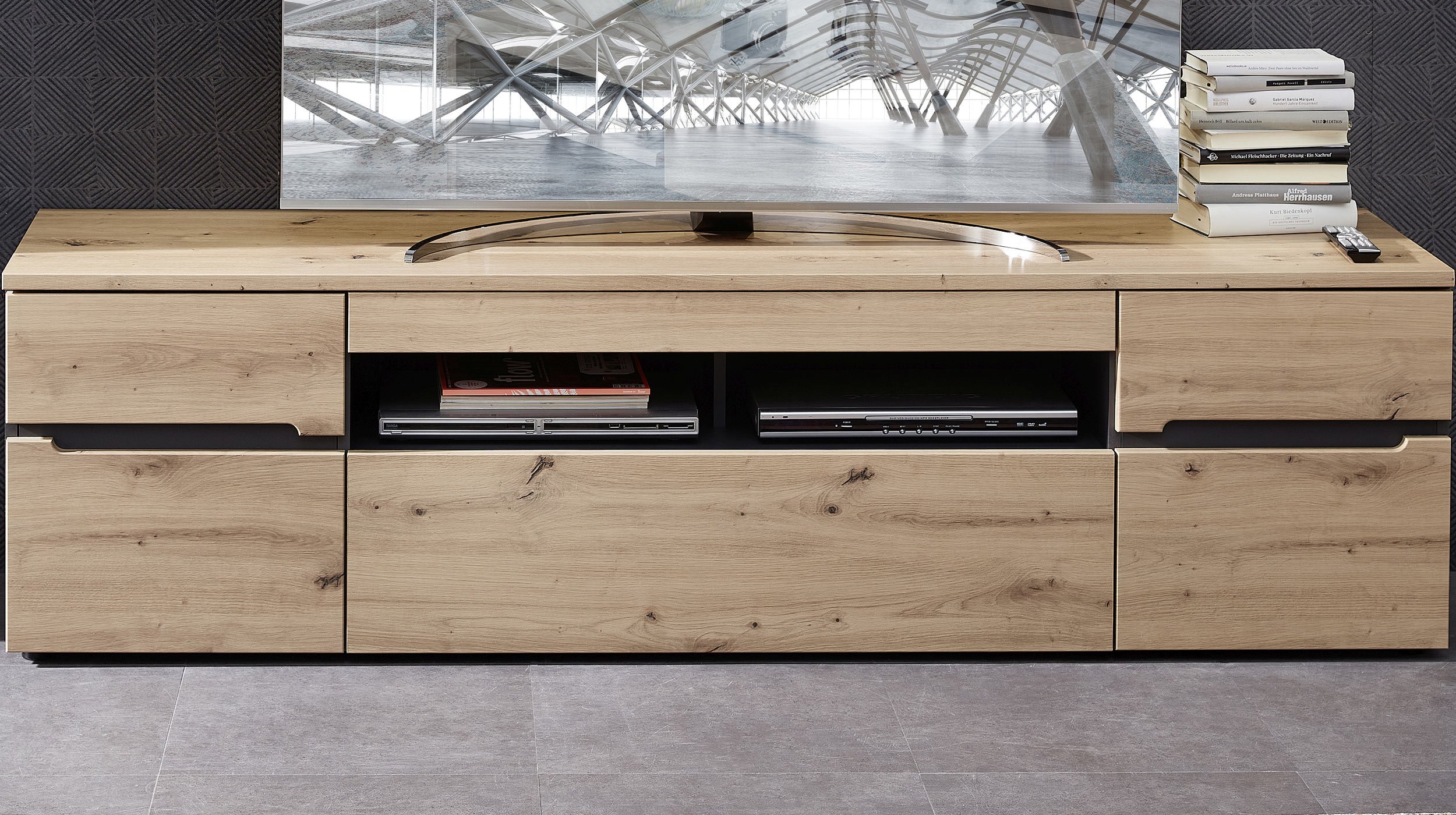 Wohnwand Artisan Eiche Graphit 287 cm mit Beleuchtung - MEMPHIS