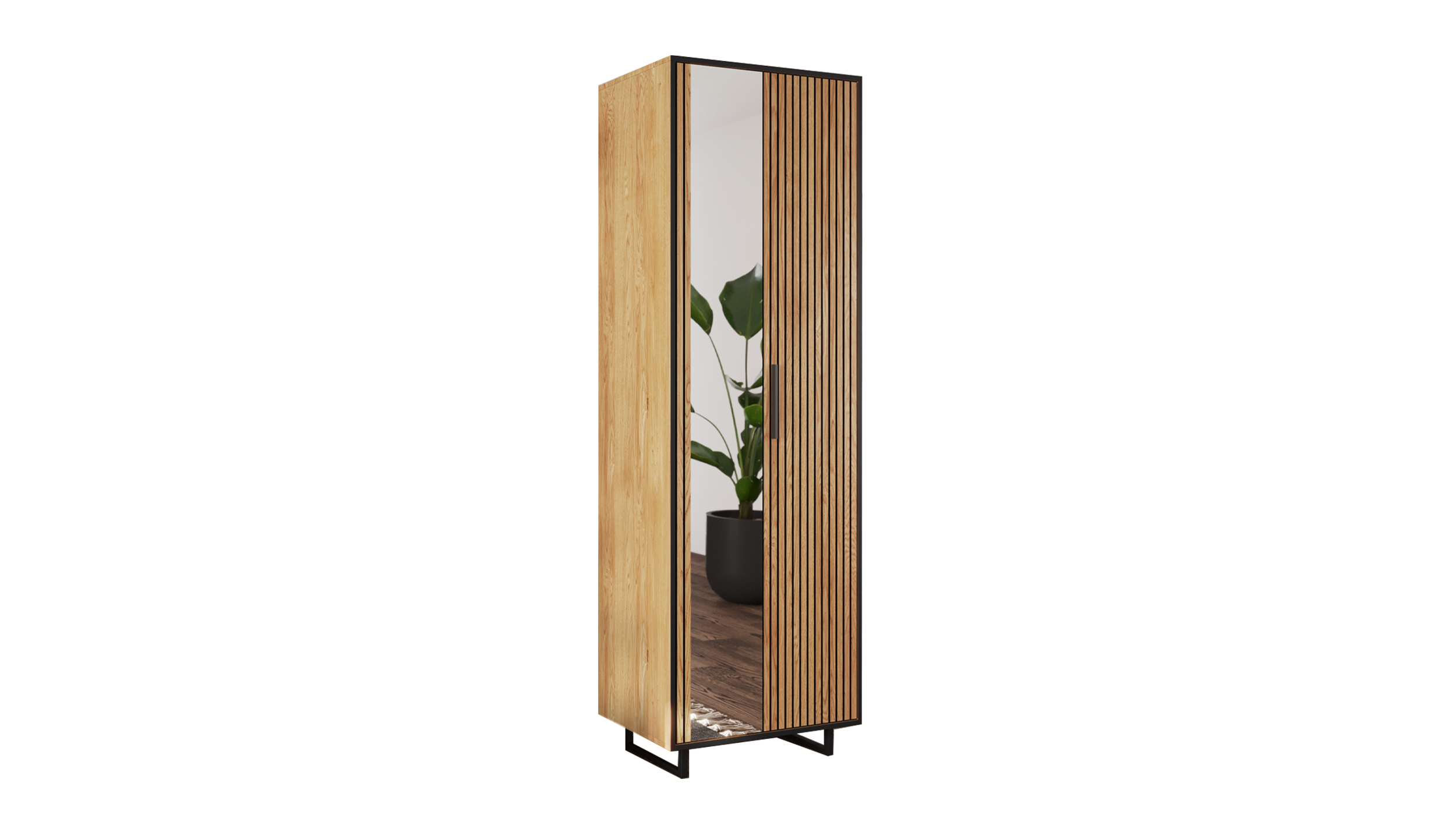 Garderobenschrank mit Spiegel Eiche teilmassiv geölt 70 cm - BELLA Garderobenschrank mit Spiegel Eiche teilmassiv geölt 70 cm - BELLA