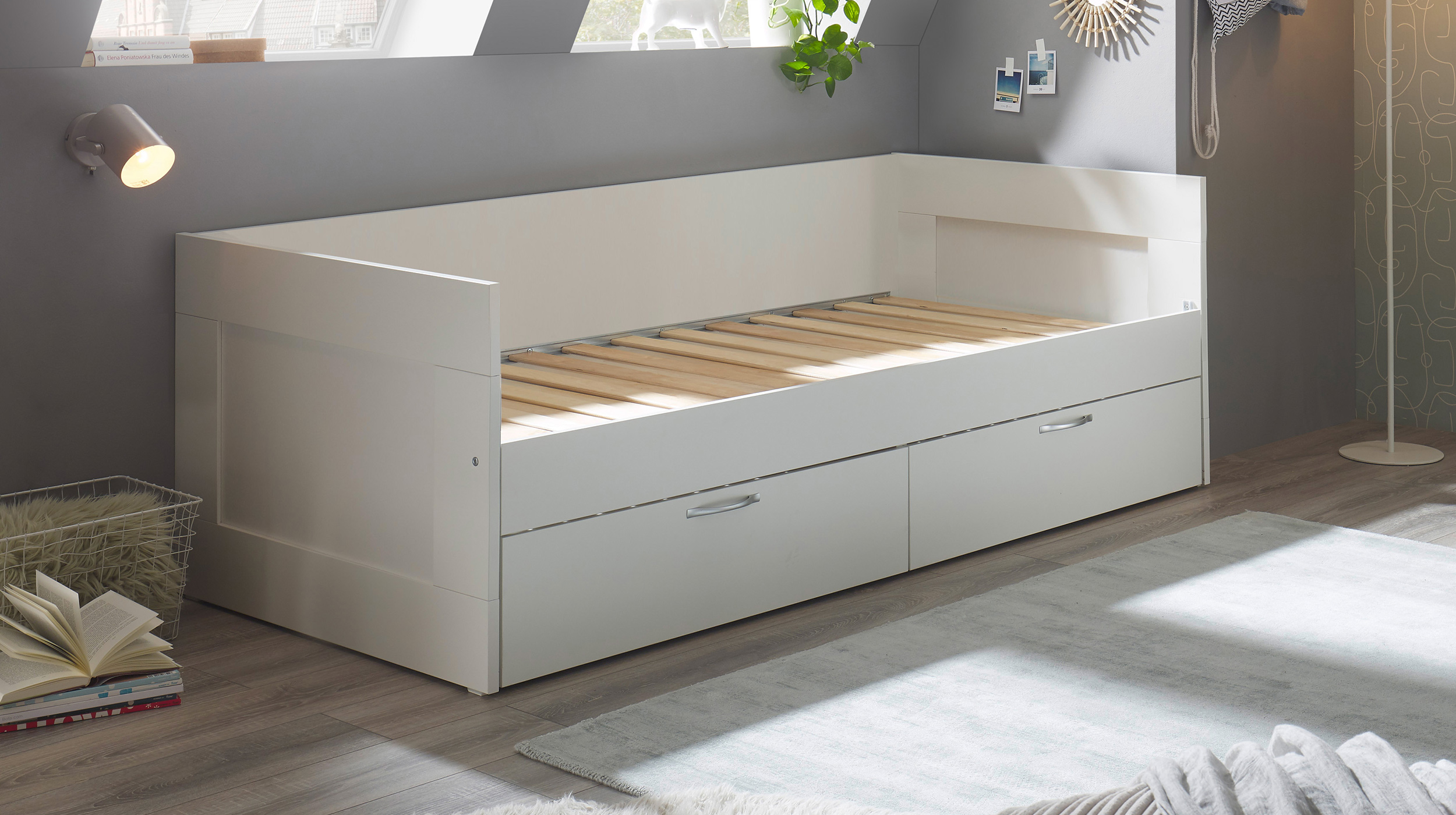 Jugendbett ausziehbar mit Schubladen weiß 90 x 200 cm - SALIAS