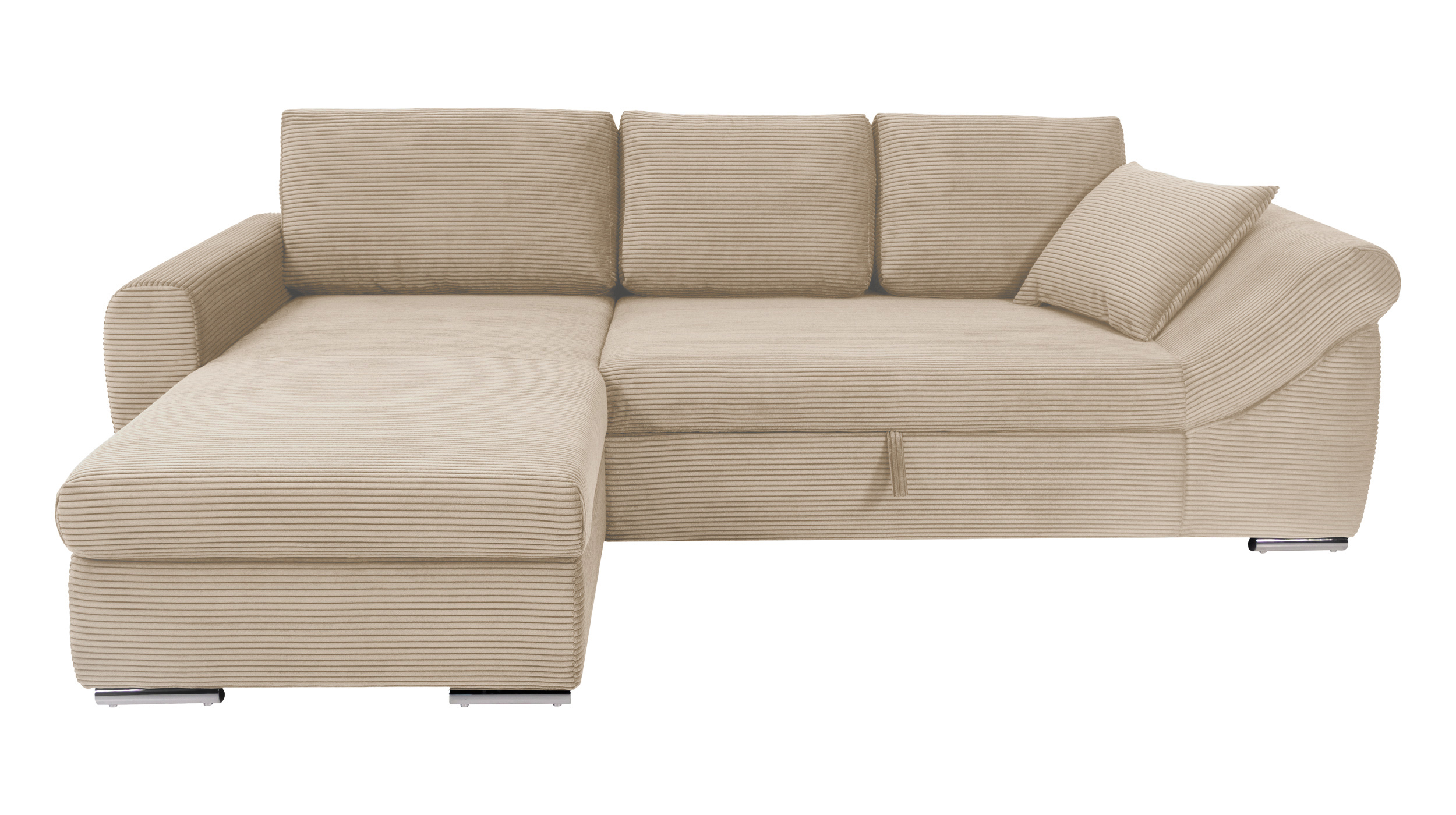 Ecksofa Schlaffunktion Bettkasten creme Cord 261 cm - RAMONA