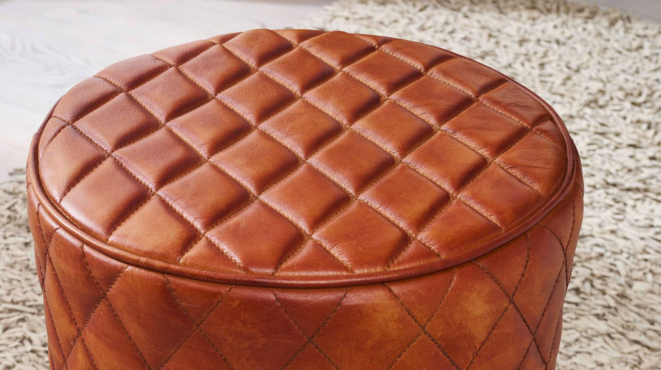 Sitz- & Fußhocker 35 x 35 cm Echtleder Mango massiv lackiert - RIST