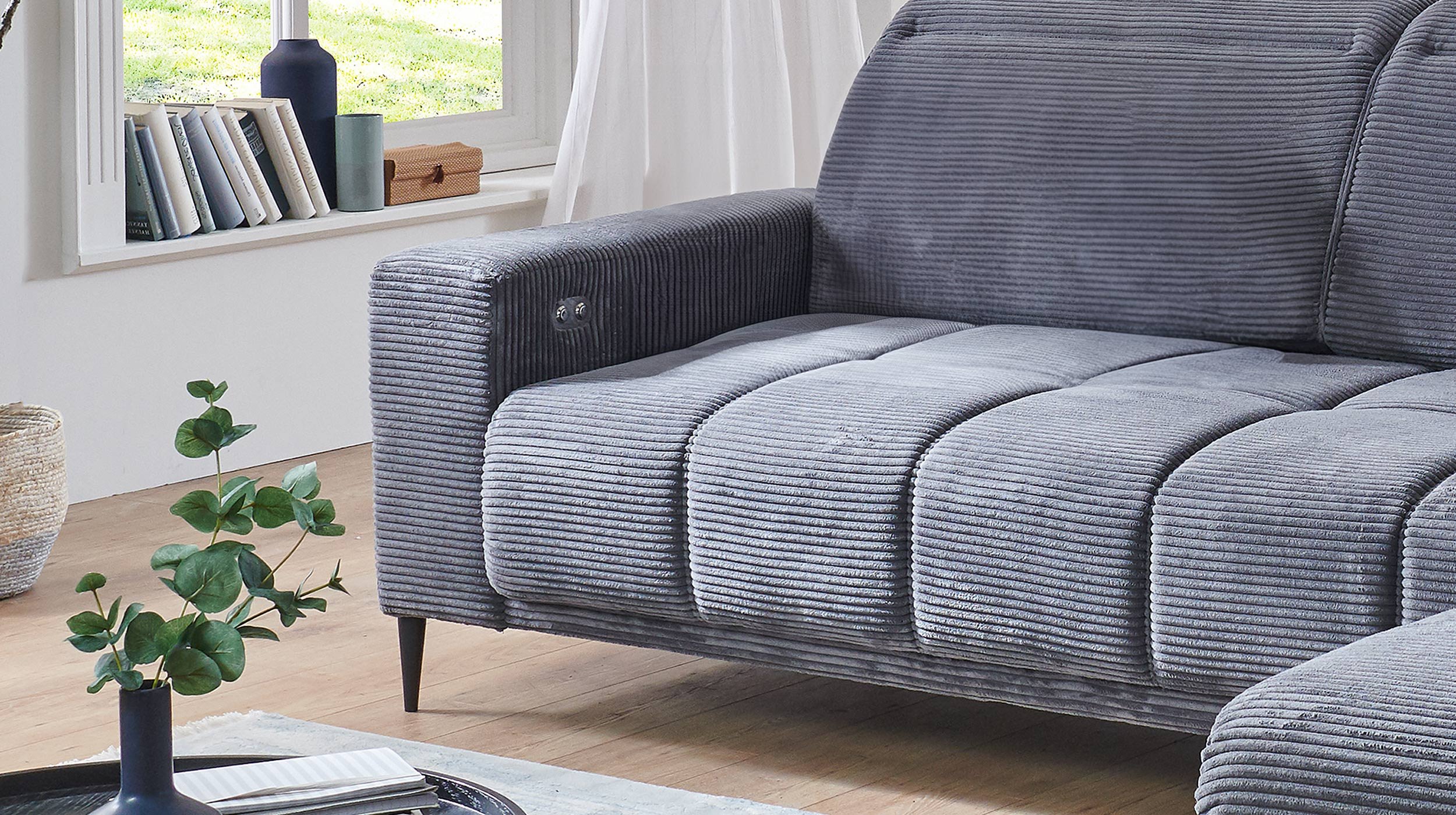 Ecksofa Cord grau 286 x 195 cm - MARISOL