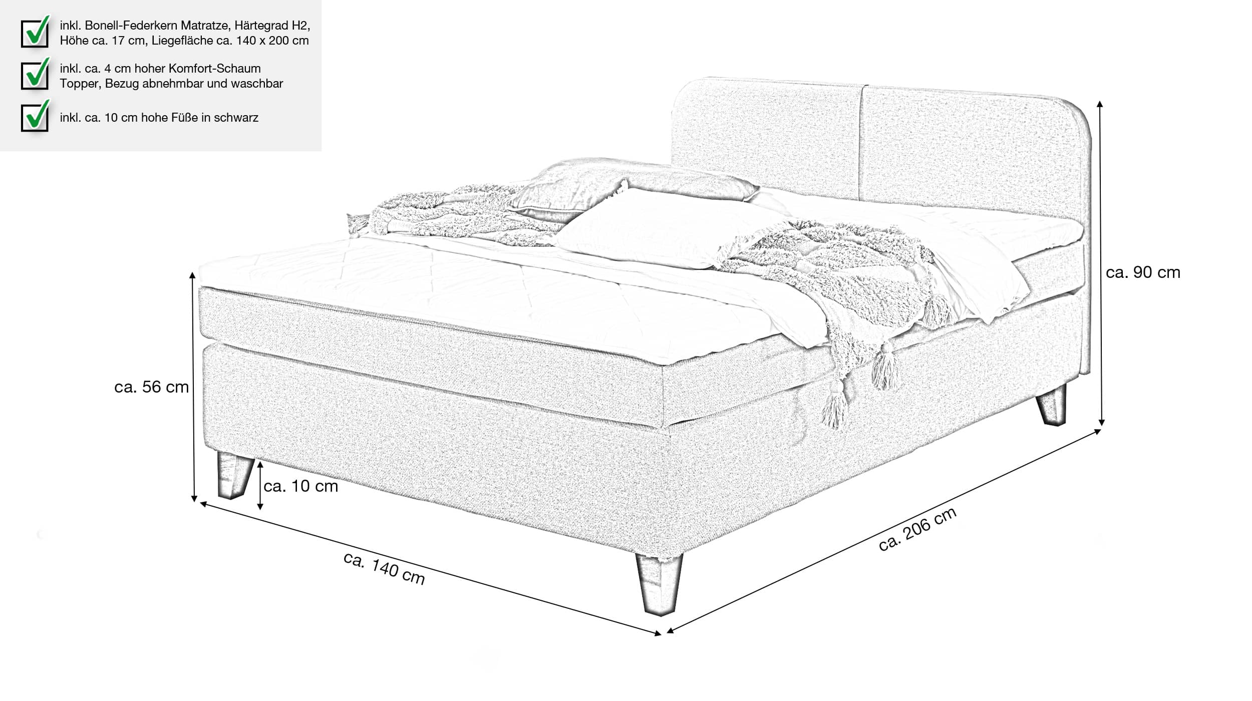 Boxspringbett 140 x 200 cm grau - Microfaser - JOLIET