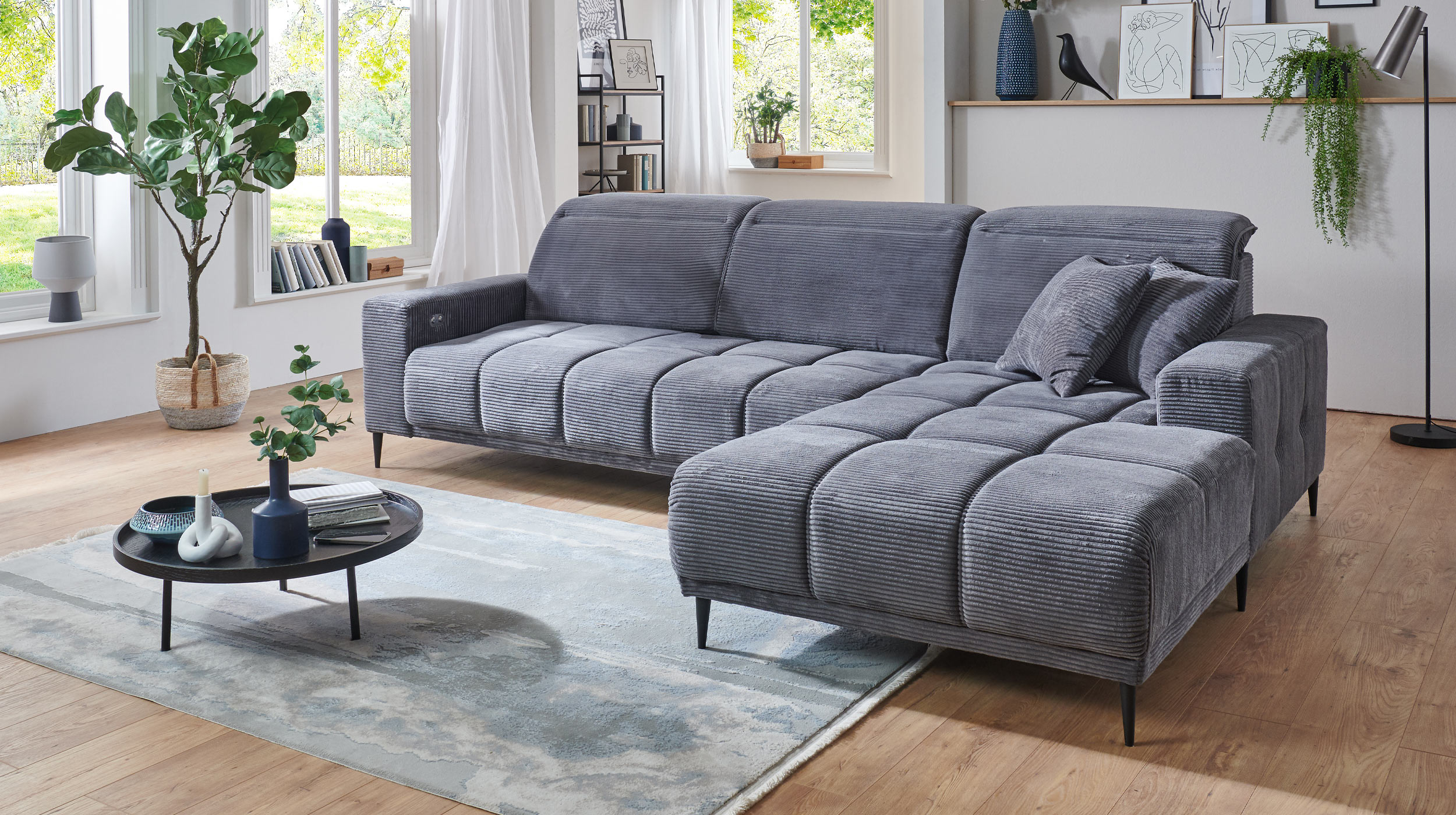 Ecksofa Cord grau 286 x 195 cm - MARISOL
