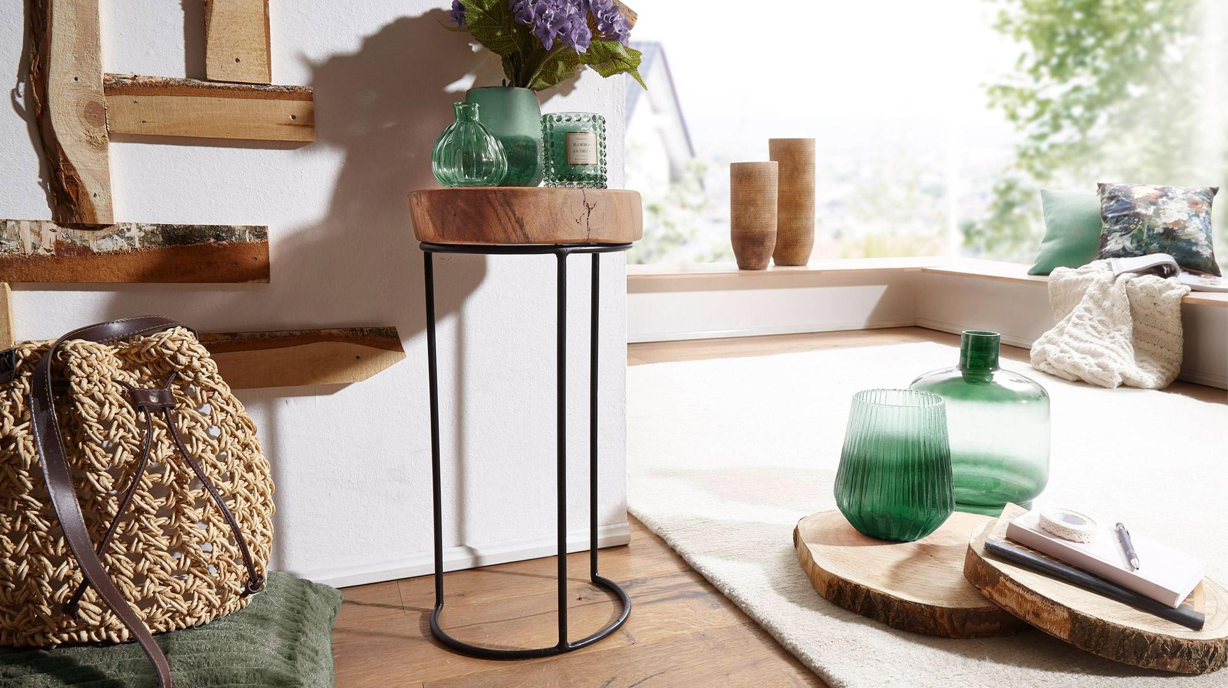 Beistelltisch Akazie massiv lackiert - rund - 28 x 55 cm - ACAS