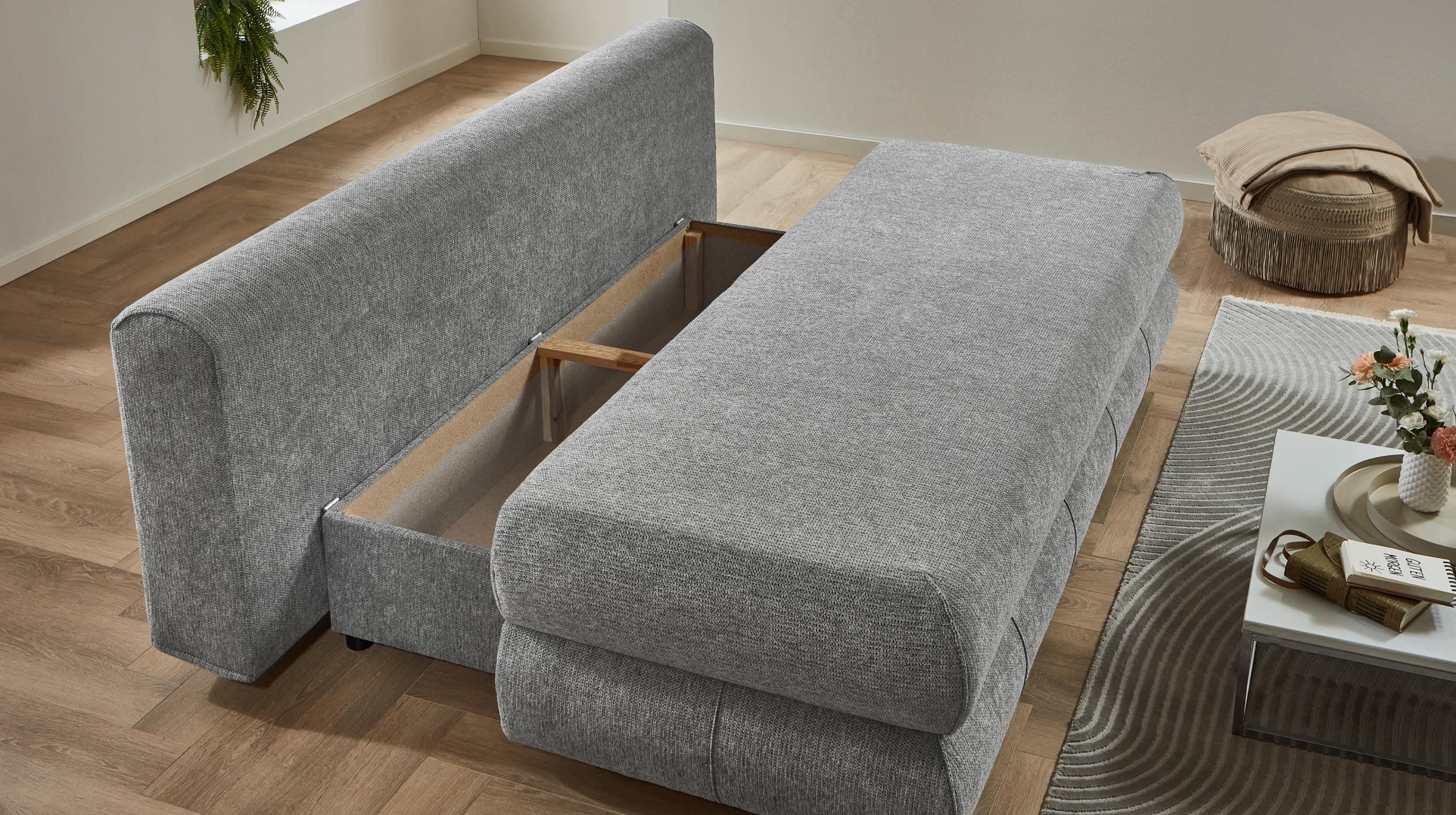 Schlafsofa mit Bettkasten grau 199 x 95 cm - BORNA