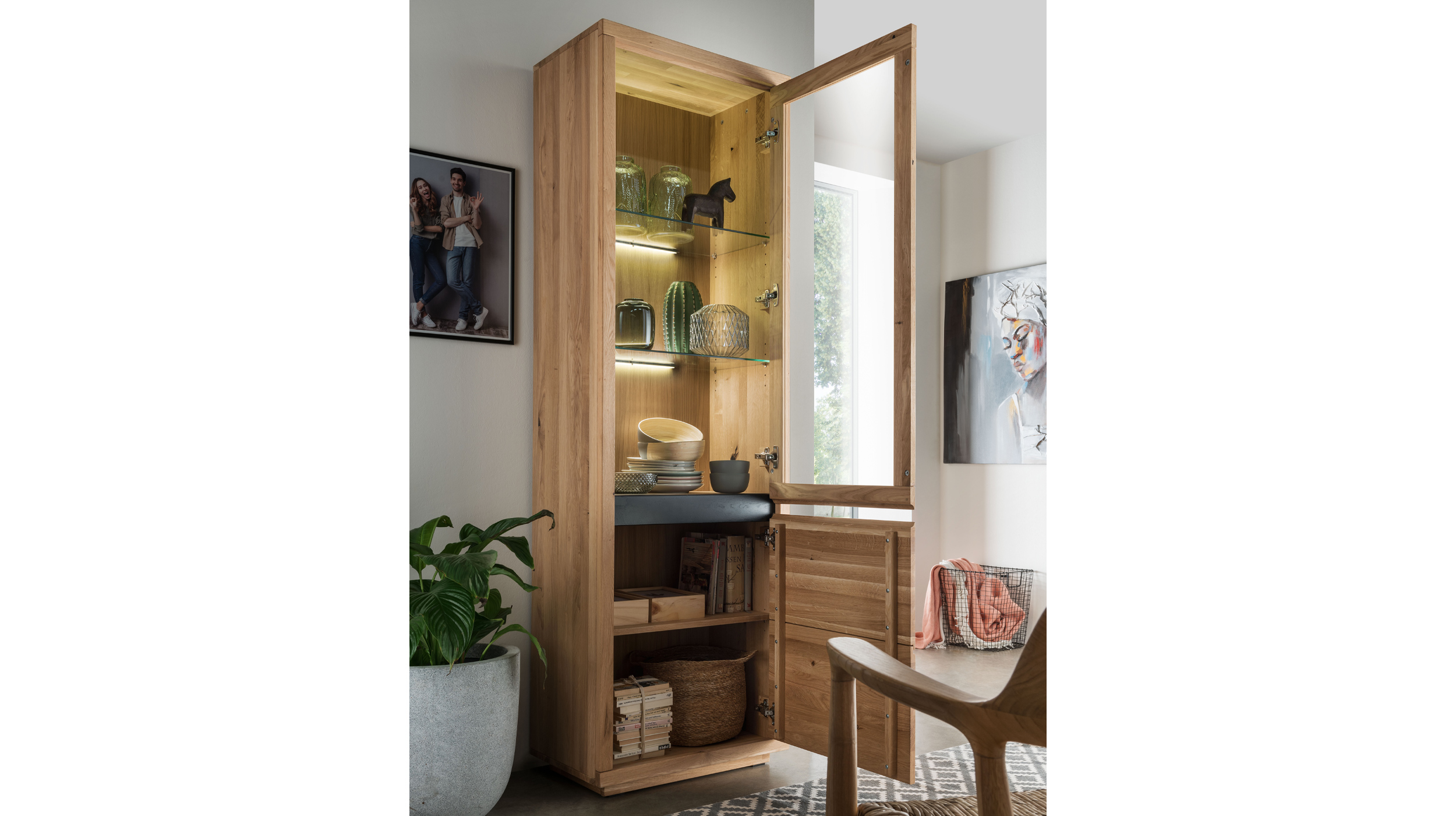 Vitrine mit Glastür Wildeiche massiv geölt Breite 65 cm - GIRONA Vitrine mit Glastür Wildeiche massiv geölt Breite 65 cm - GIRONA
