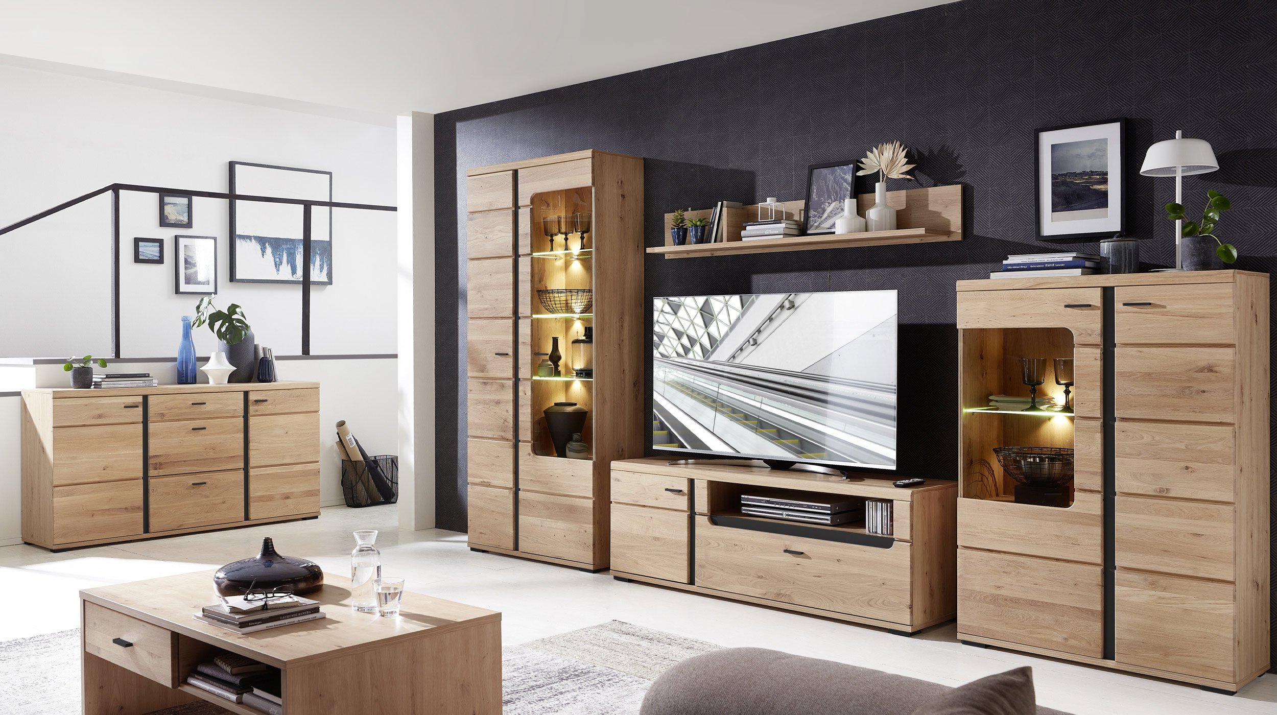 Sideboard mit 3 Schubladen Altesche teilmassiv gebürstet 170 cm - SONOS