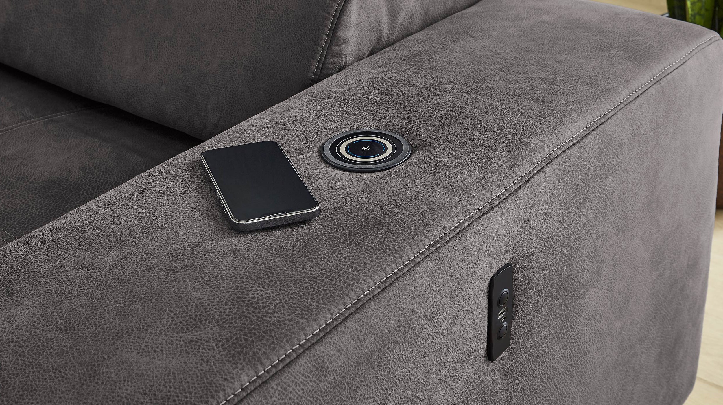 Ecksofa grau 315 cm mit Sitztiefenverstellung - LE MANS