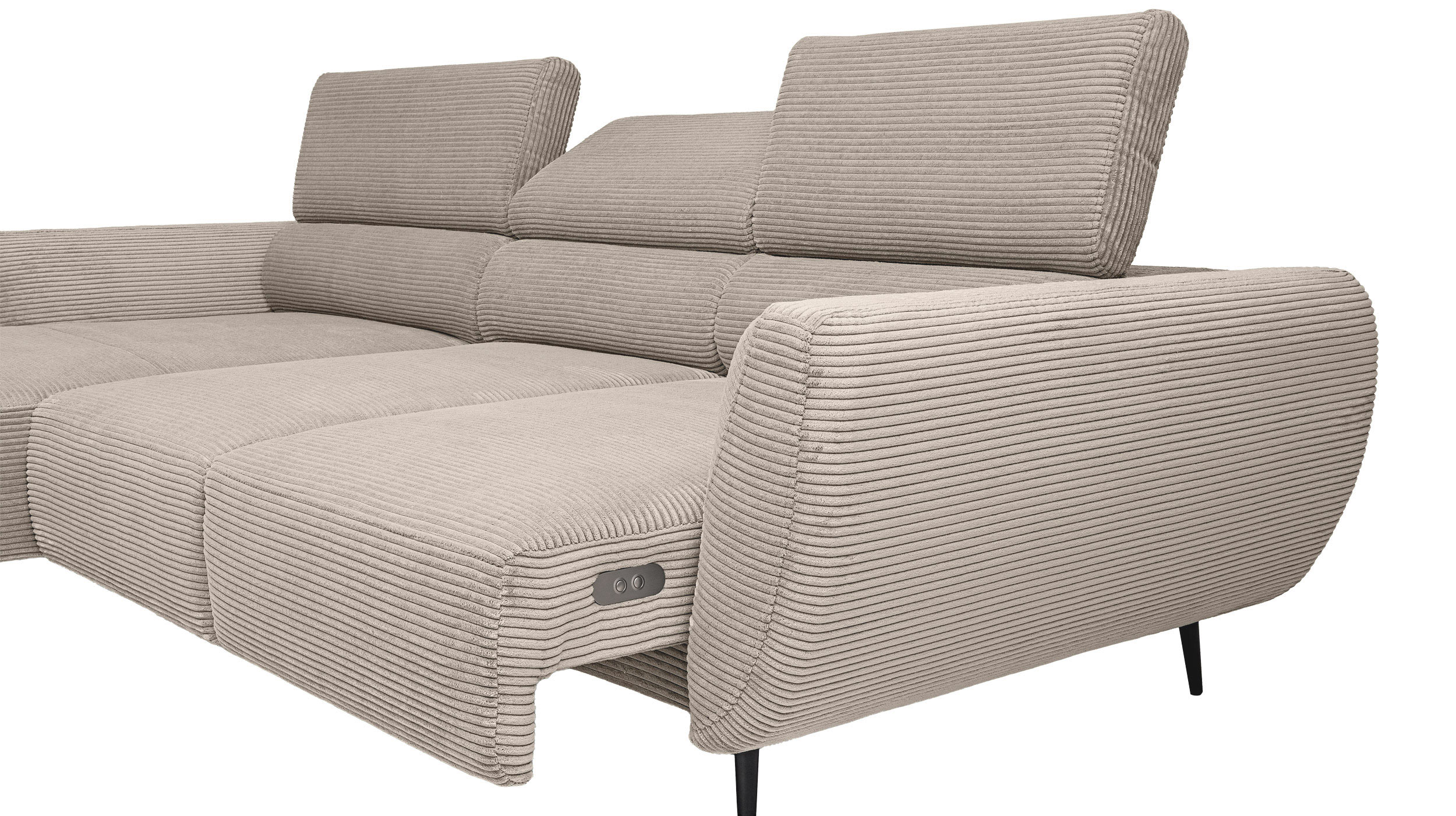 Ecksofa Cord beige elektrisch ausfahrbar 277 cm - OT- links - ALISSON