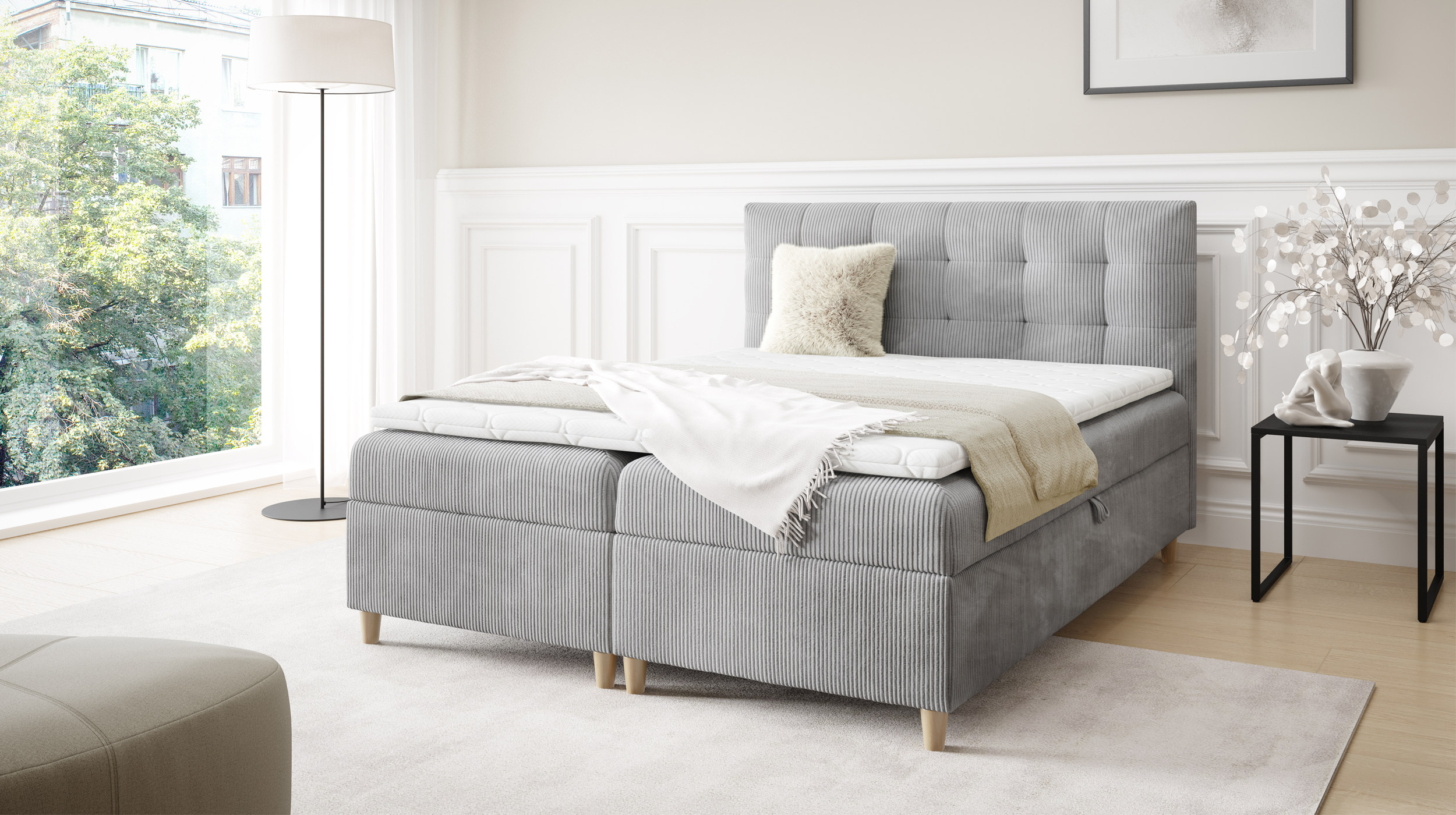 Boxbett Cord grau 160 x 200 cm - Bettkasten - ADORA