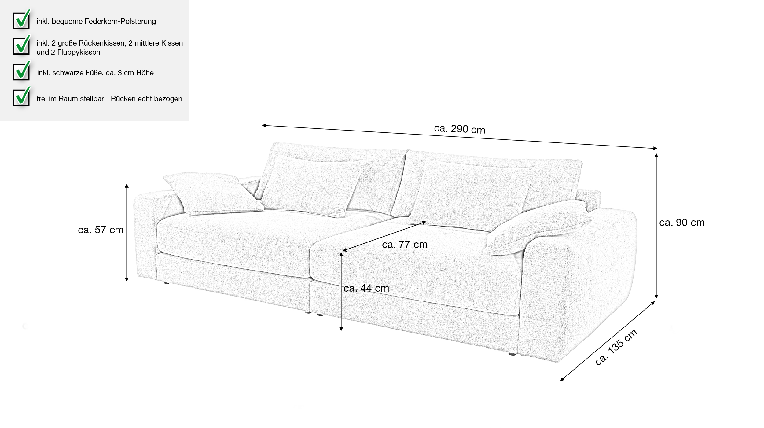 Big Sofa mit Federkern - grün - 290 cm - MILANO