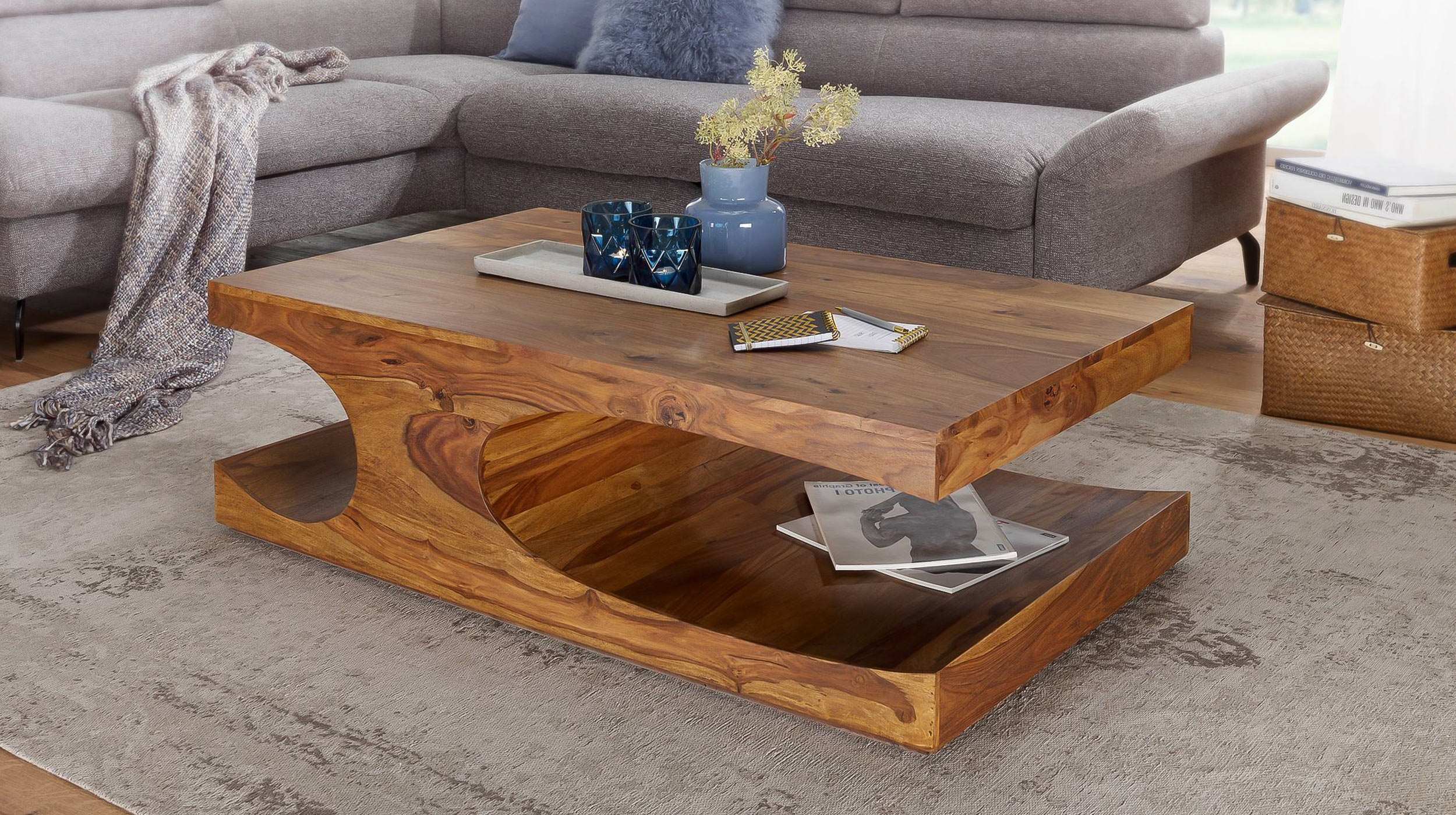 Couchtisch Sheesham massiv gebeizt 118 x 70 cm - SKADI 