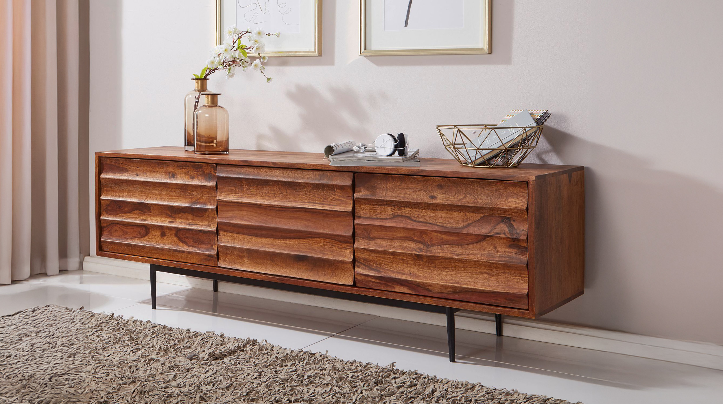 TV-Lowboard Sheesham massiv gebeizt 147 cm - TV-Board - RISA