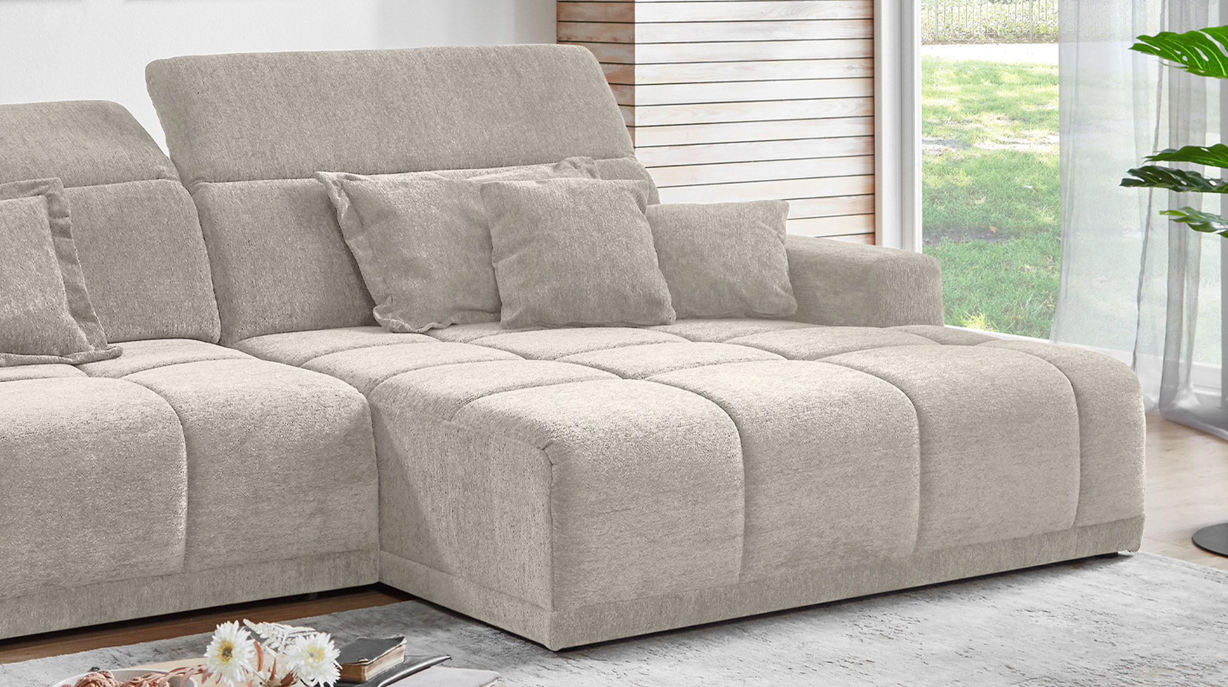 Ecksofa beige elektrisch ausfahrbar 288 cm - OT rechts - BROOK