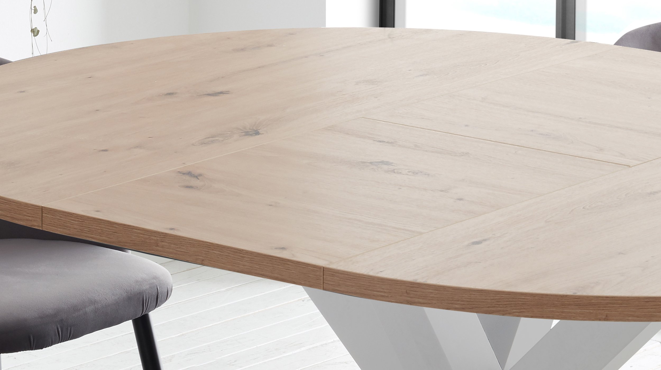 Esstisch rund ausziehbar 130 cm Asteiche - weiß - BIG SYSTEM