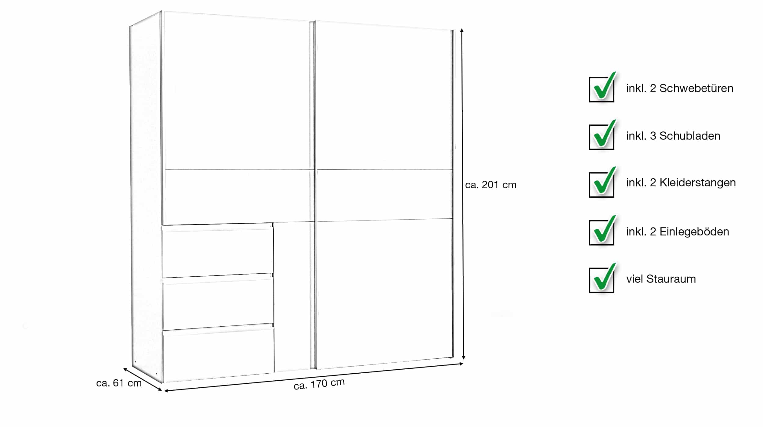 Schwebetürenschrank weiß 170 cm - WINN