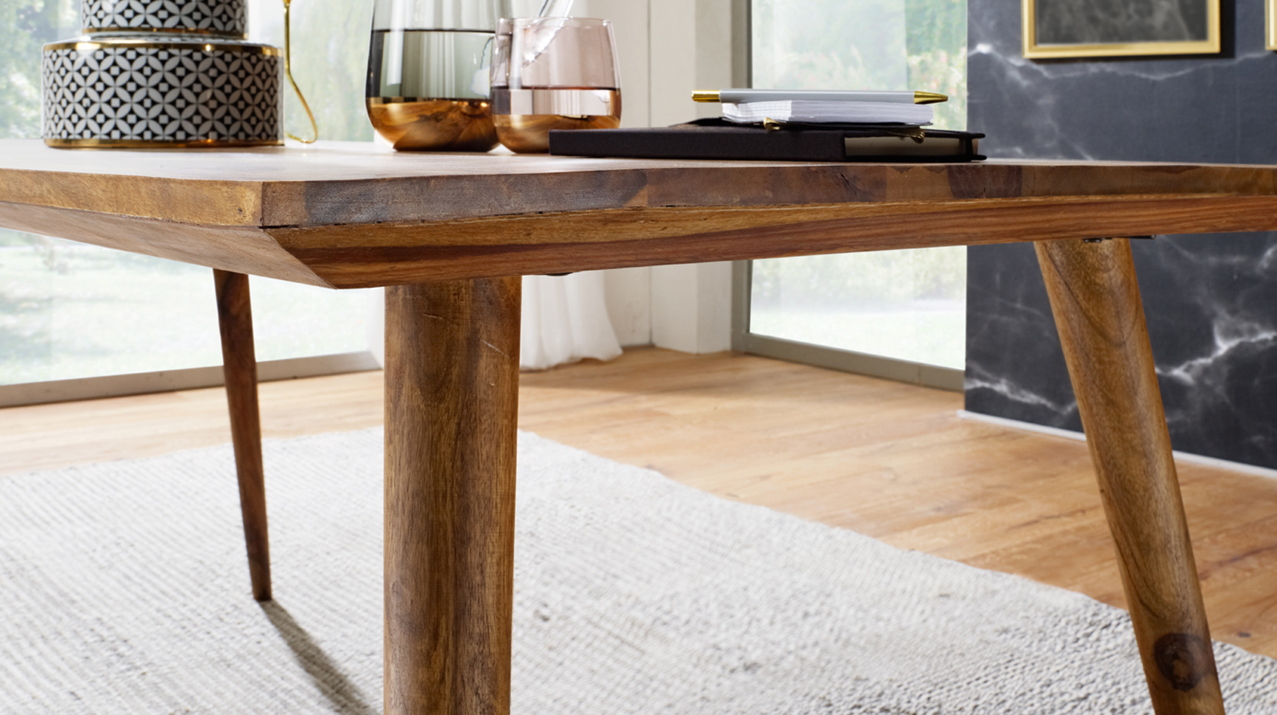 Esstisch 180 x 80 cm Sheesham massiv gebeizt - RAINE 	