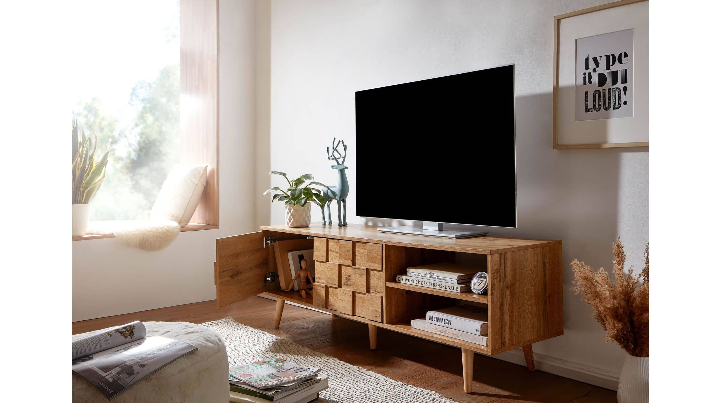 TV - Lowboard Eiche teilmassiv 160 cm - OAKVIN