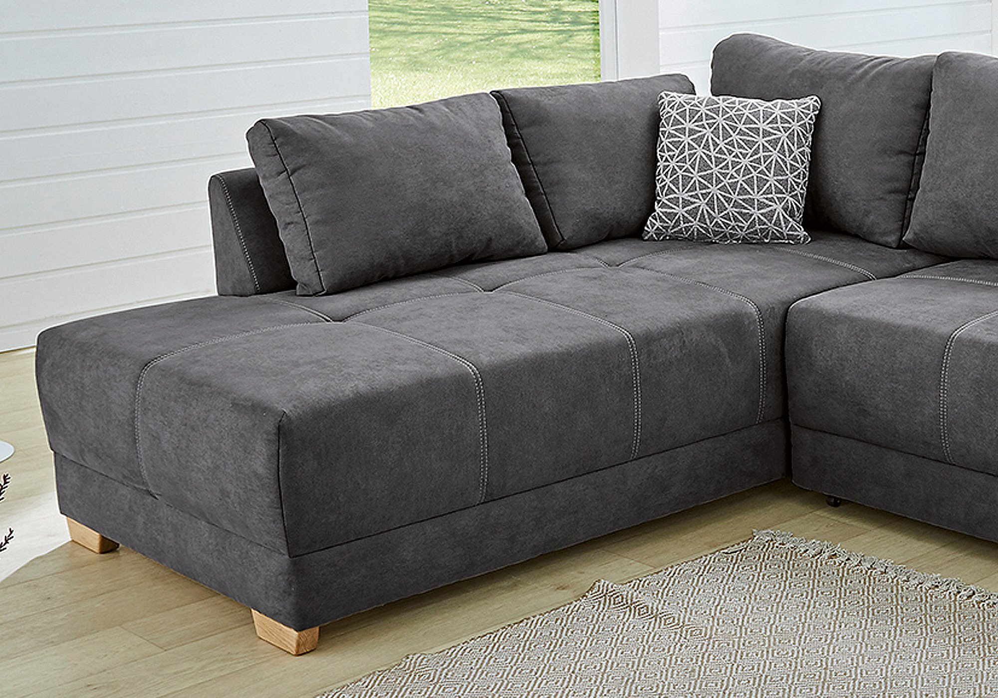 Ecksofa mit Schlaffunktion anthrazit Bettkasten 254 cm - LUKE