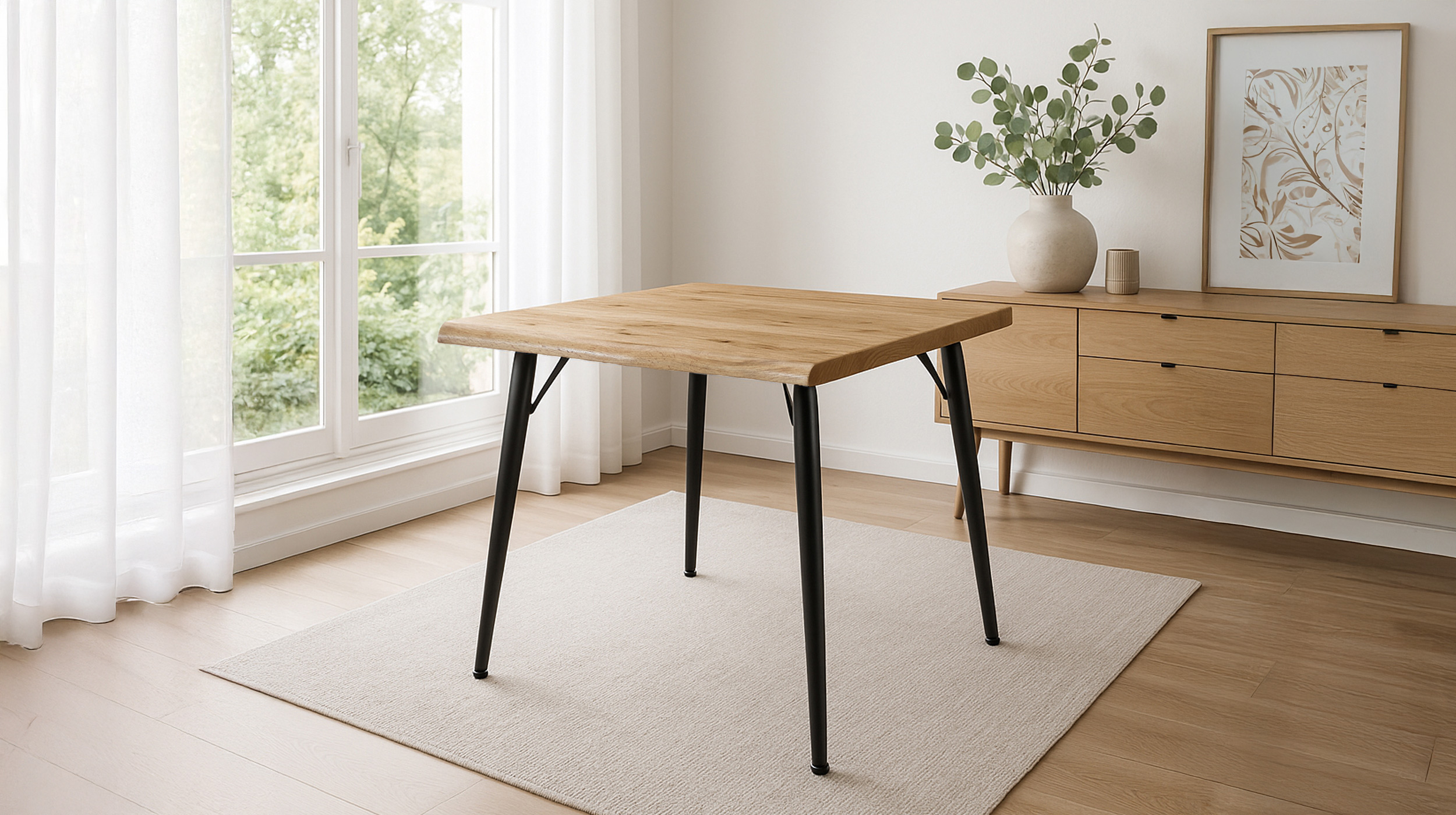Esstisch Baumkantentisch Optik 90 x 90 cm Wildeiche - TAILIN