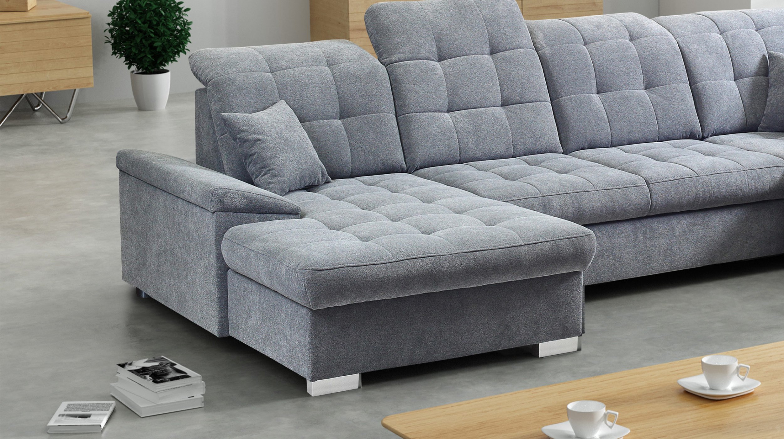 Wohnlandschaft Schlaffunktion grau - 330 cm - Bettkasten NICOLE