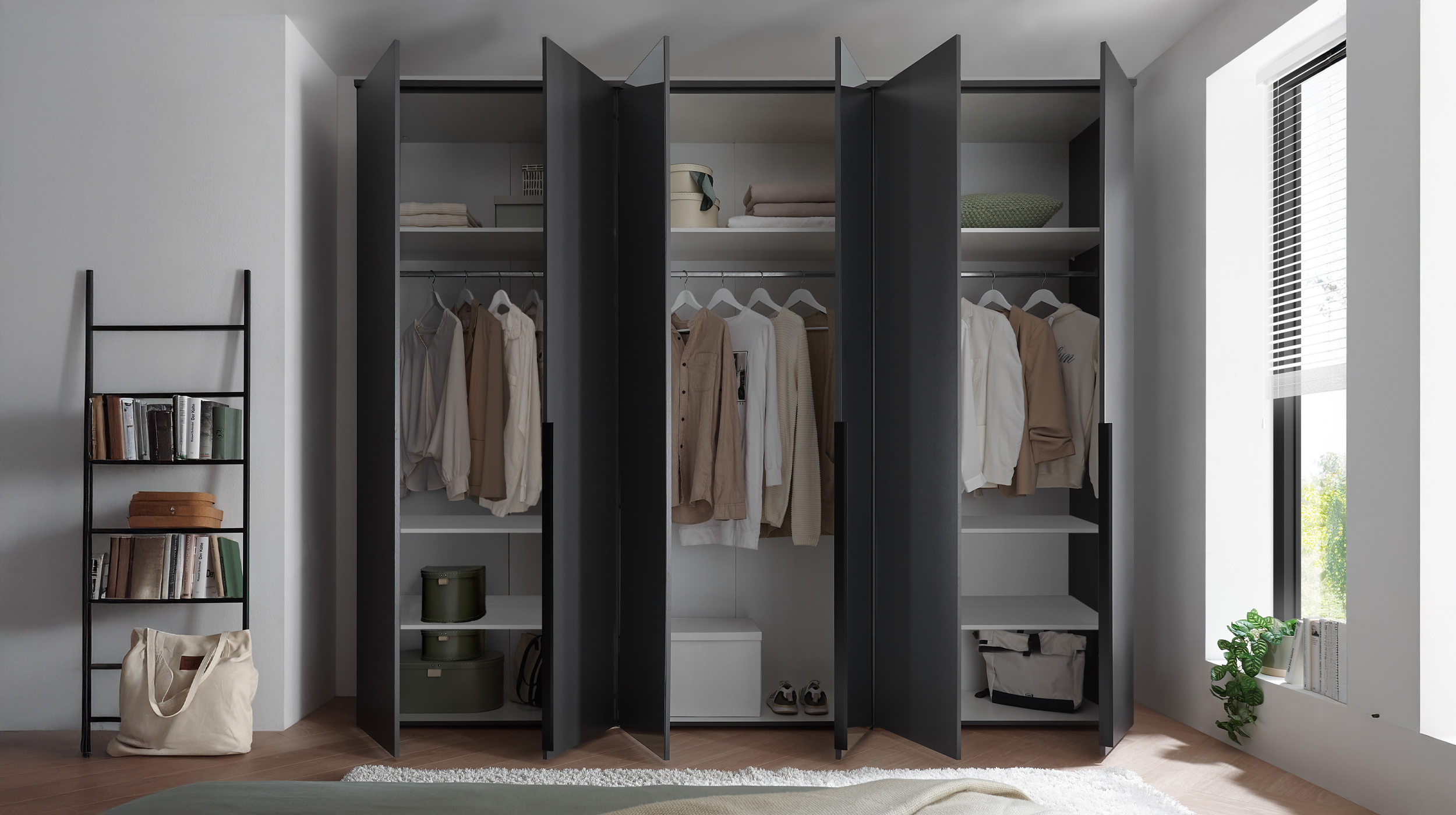 Kleiderschrank graphit - 270 cm - Kleiderschrank 6-türig - KEVO