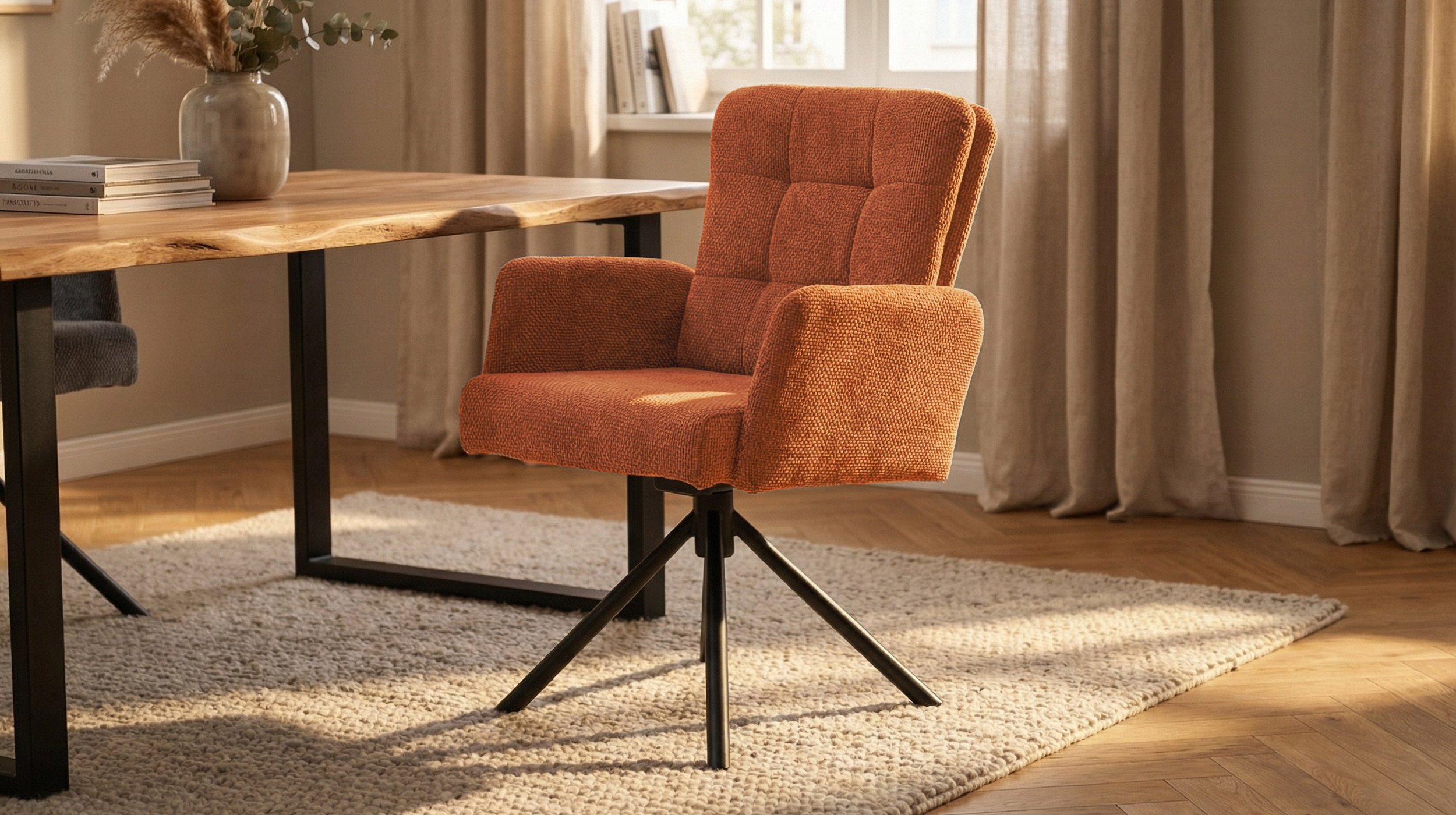 Armlehnstuhl orange Drehstuhl Taschenfederkern Chenille - HEDIA