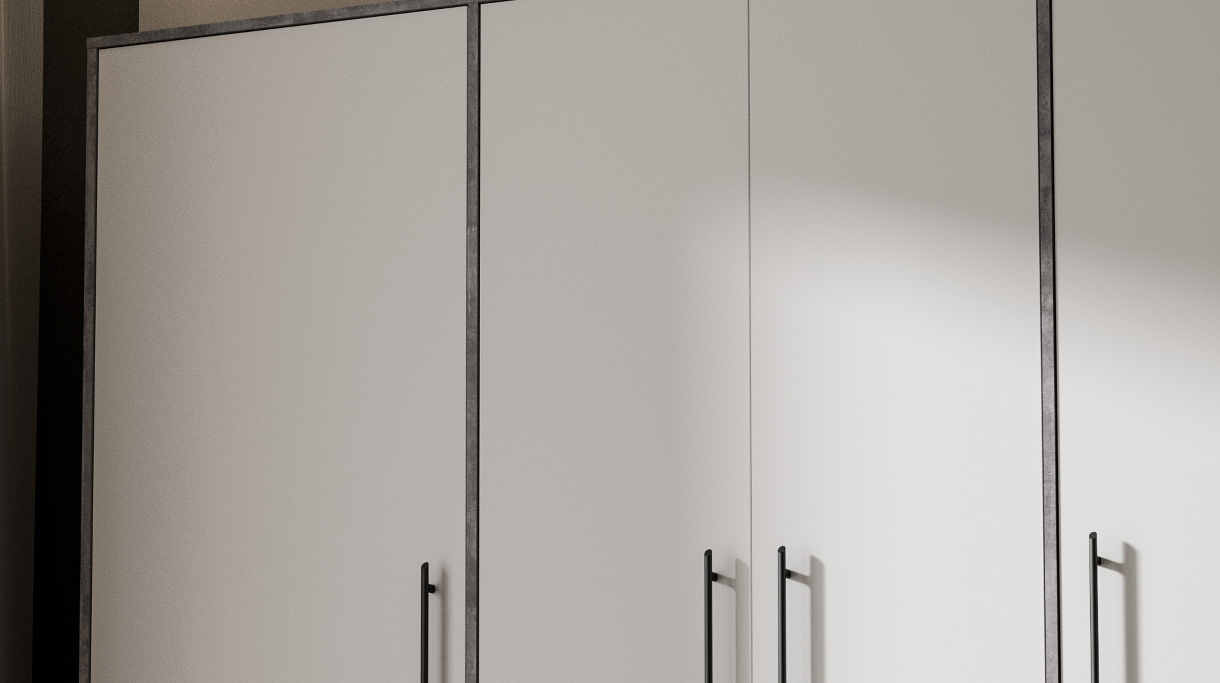 Kleiderschrank weiß - betonoptik - 206 cm - 4 Türen - MOKKARIS