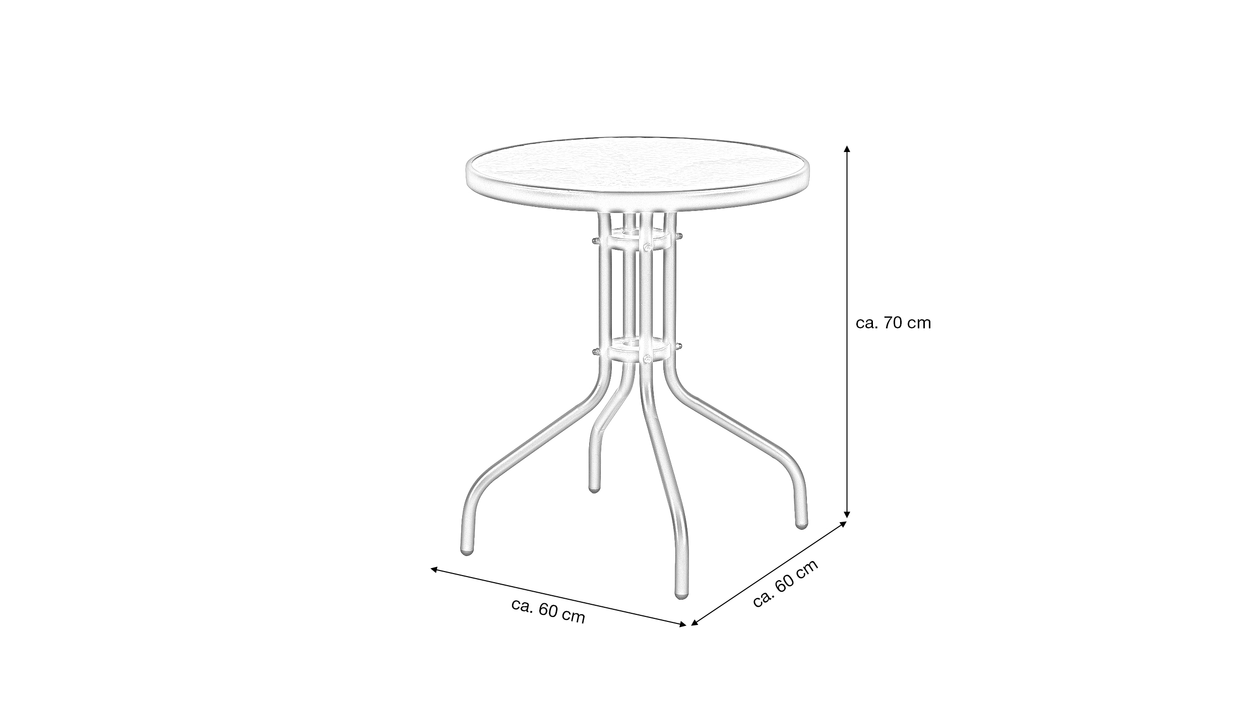 Gartentisch rund 60 x 60 cm anthrazit - mit Glasplatte - MARLO