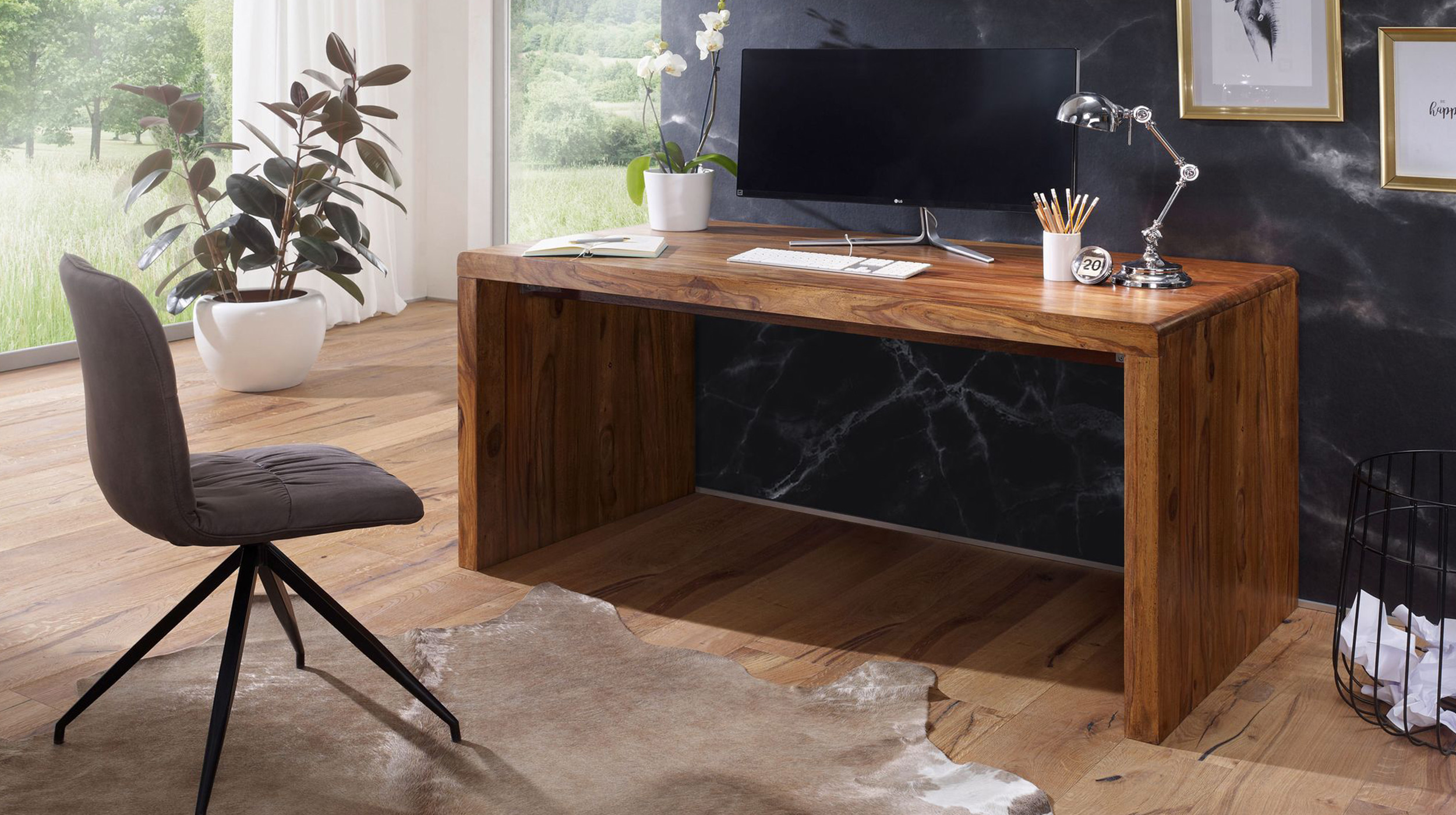 Schreibtisch Sheesham Massivholz 140 x 80 cm - BERAMUS 