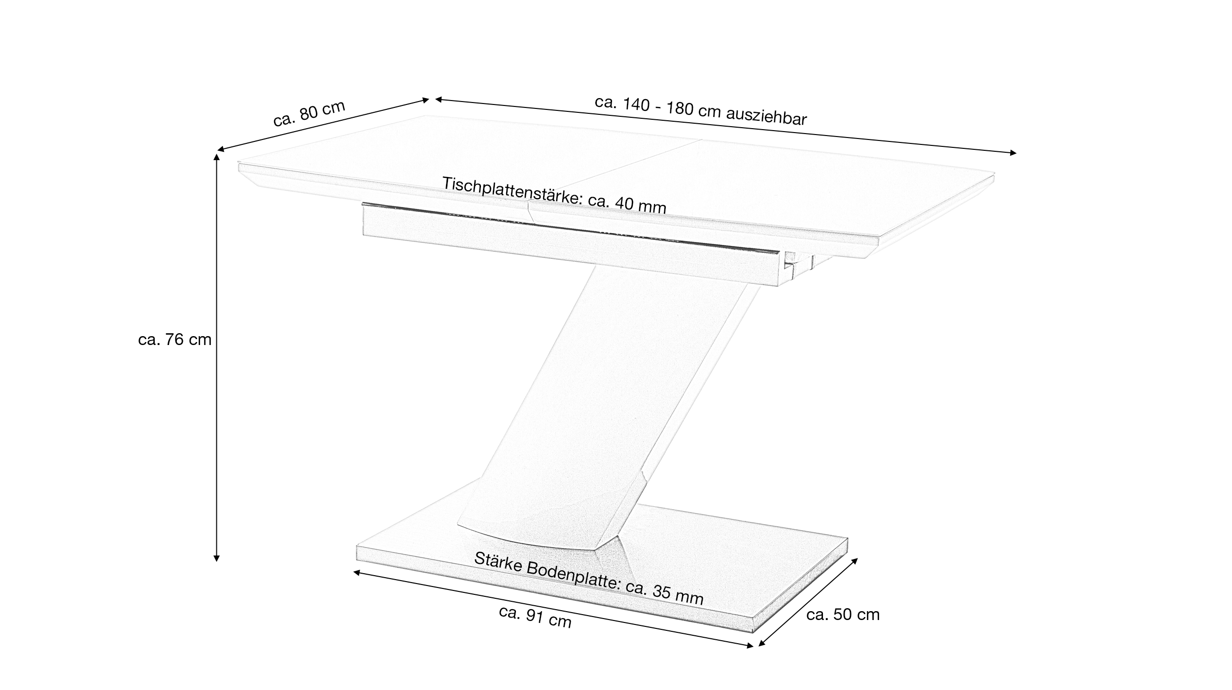 Esstisch 140 - 180 cm ausziehbar weiß hochglanz - GELINA