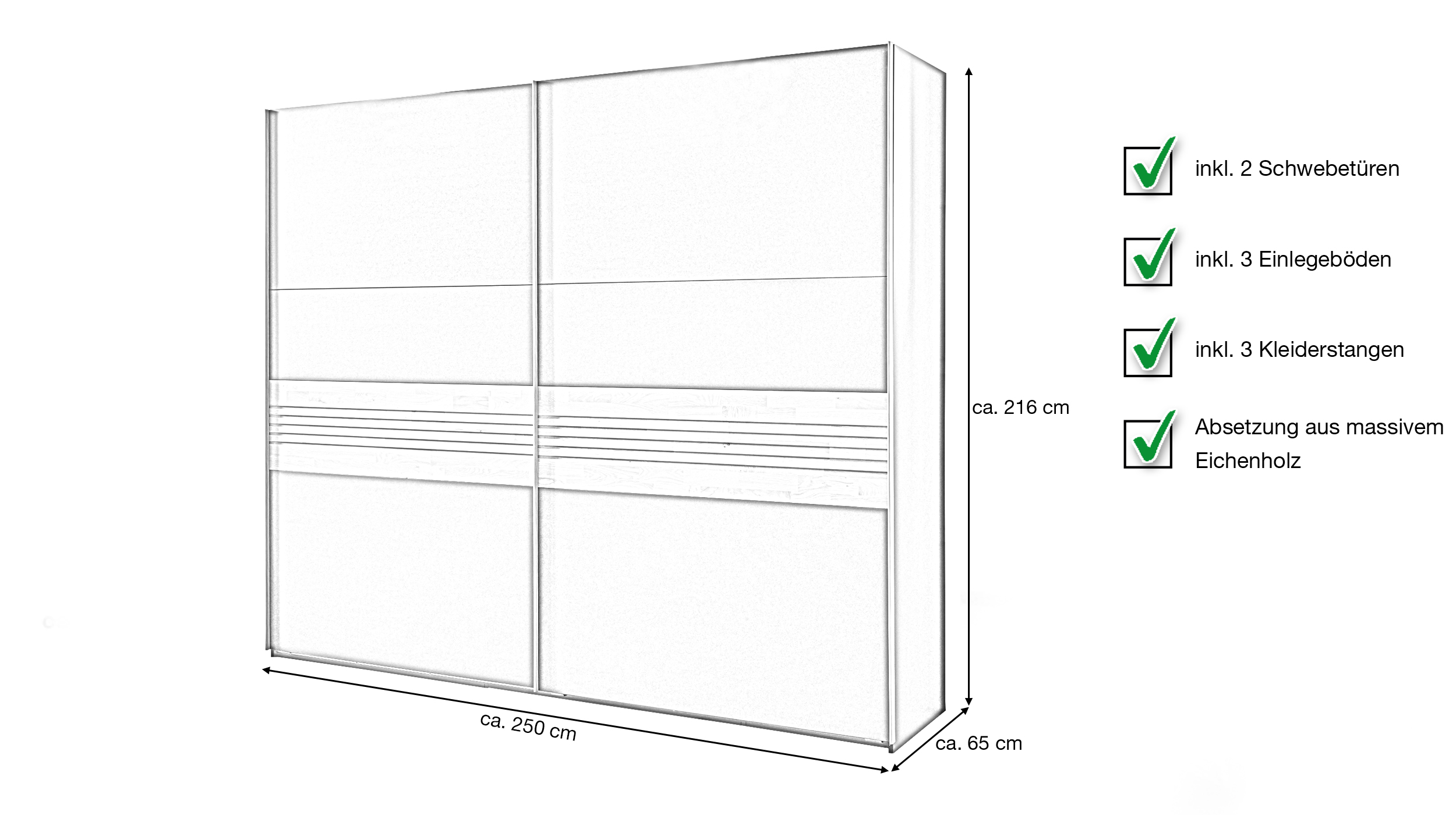 Schwebetürenschrank graphit - Eiche Massivholz - 250 cm - TIROL Schwebetürenschrank graphit - Eiche Massivholz - 250 cm - TIROL