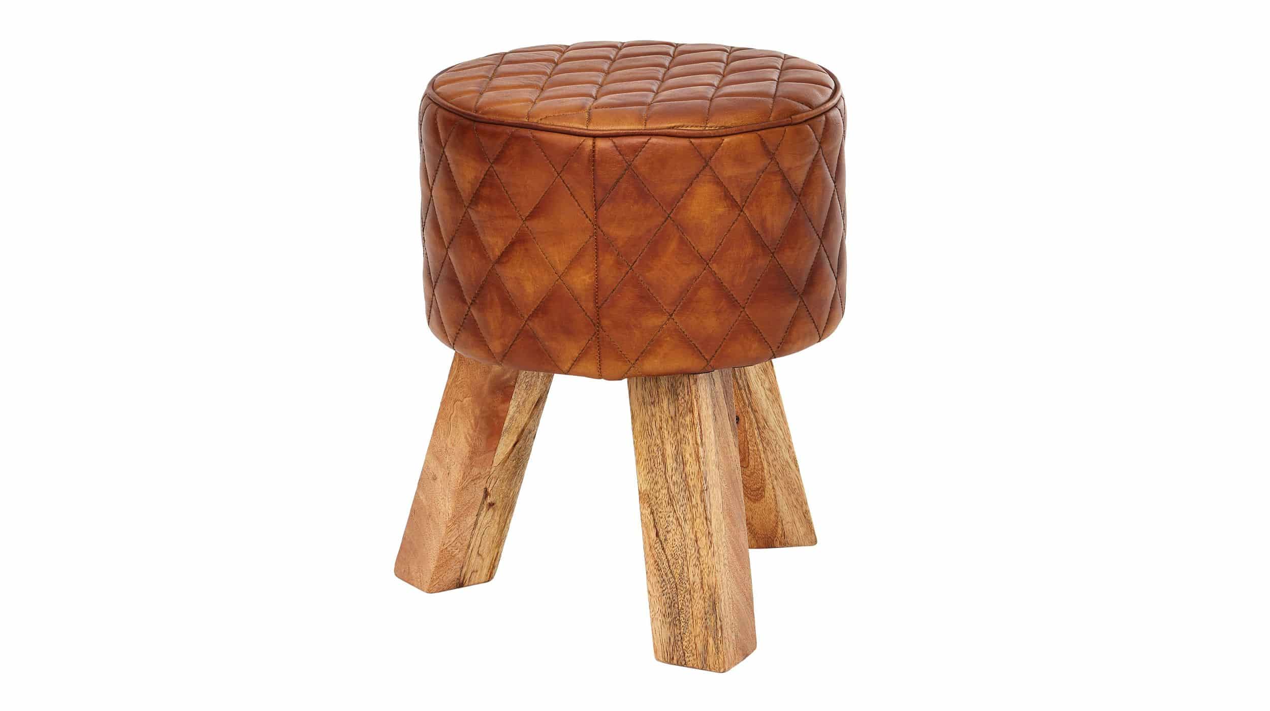 Sitz- & Fußhocker 35 x 35 cm Echtleder Mango massiv lackiert - RIST