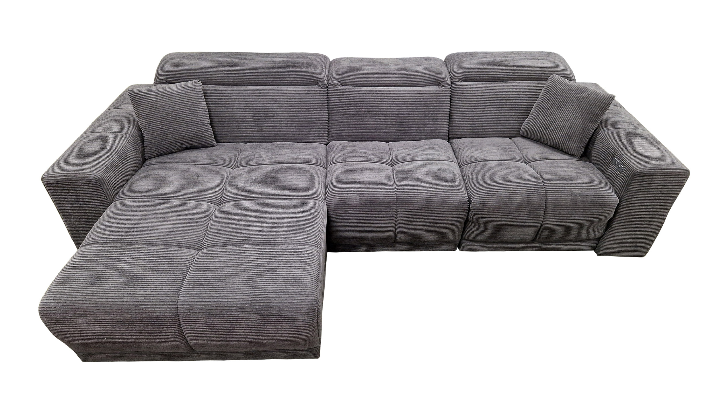 Ecksofa Cord grau 302 x 167 cm mit Relaxfunktion - OT links - TONI