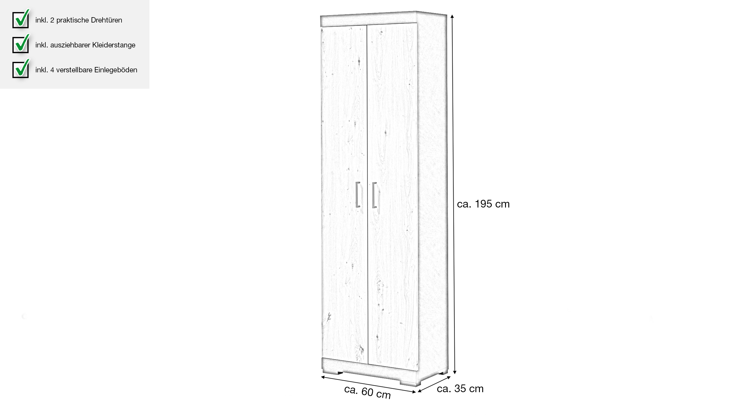 Garderobenschrank anthrazit Artisan Eiche 195 cm - BRISTOL