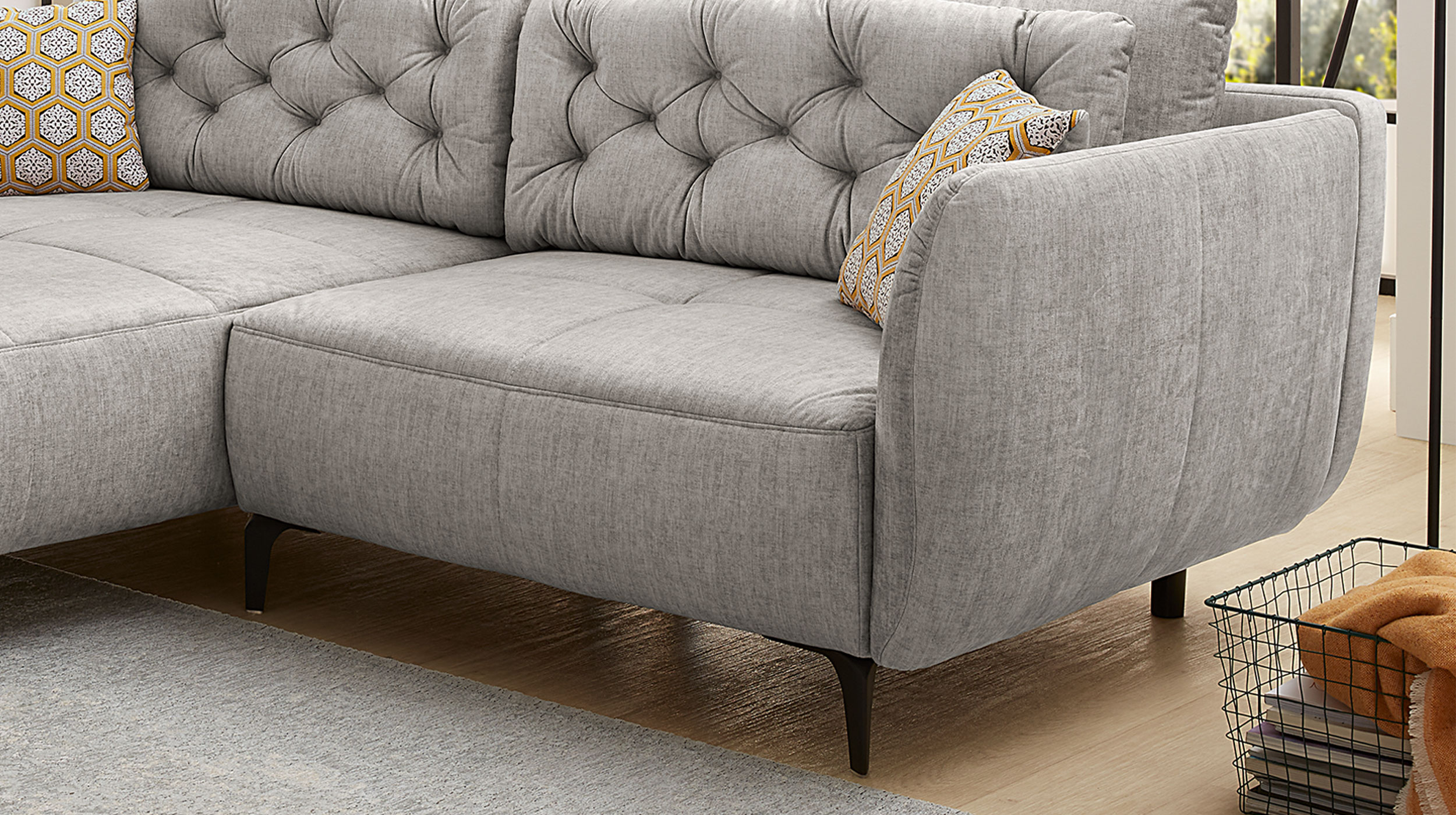Ecksofa Veloursbezug hellgrau 251 x 186 cm - SALO