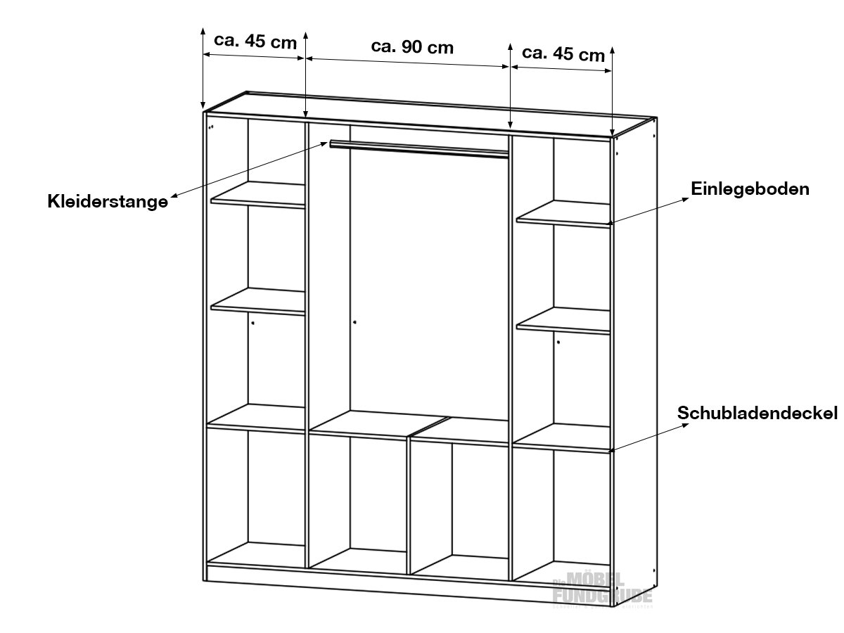 Kleiderschrank Spiegel - 181 cm - grau - weiß - rauch - BREMEN-EXTRA