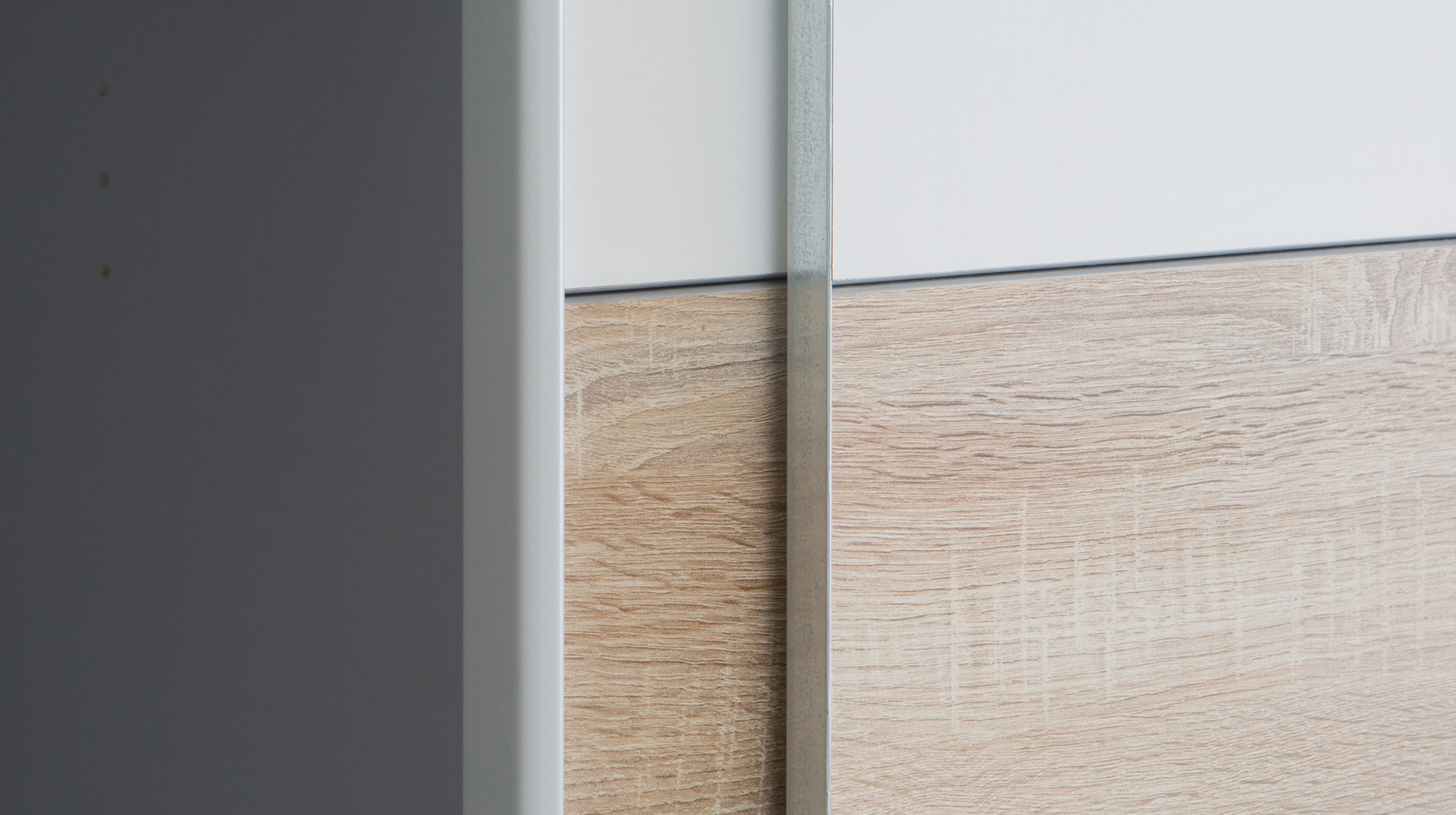 Kleiderschrank Sonoma Eiche - weiß - 270 cm - Schwebetüren - NARAGO