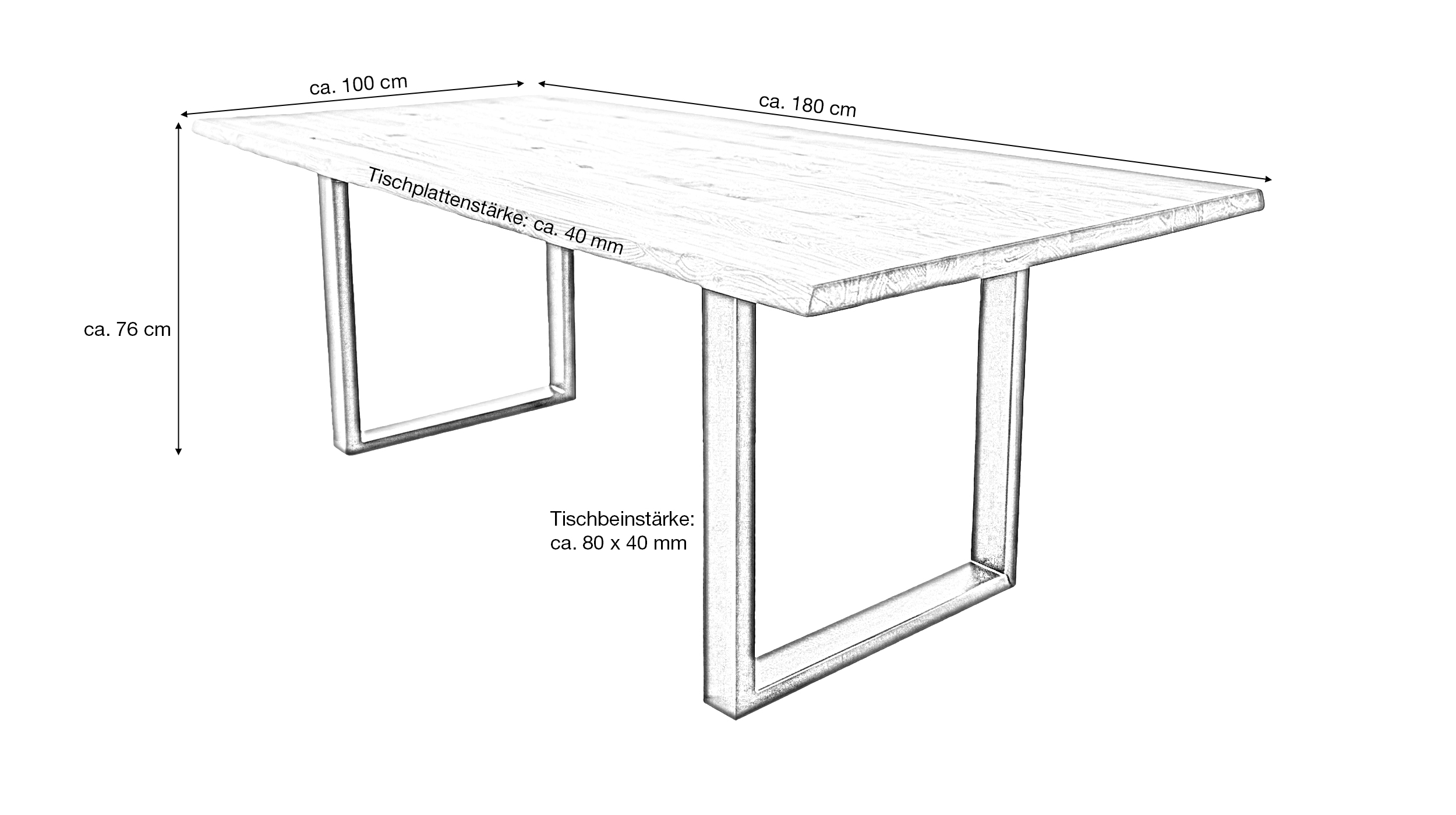 Esstisch Baumkantentisch Optik 180 cm Wildeiche massiv geölt - DALIUS