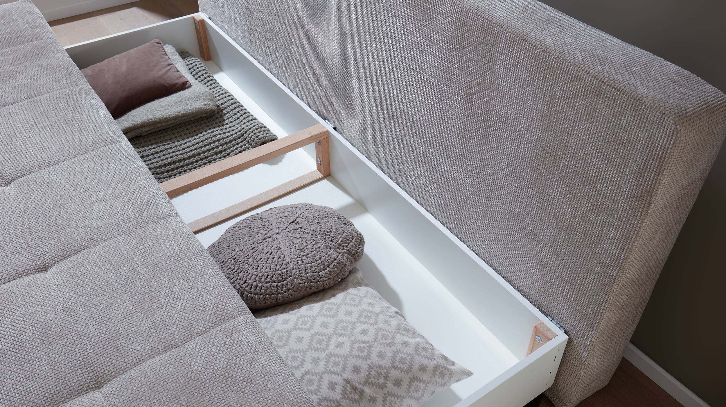 Schlafsofa grau Bettkasten ausziehbar Federkern 212 cm - LIAM