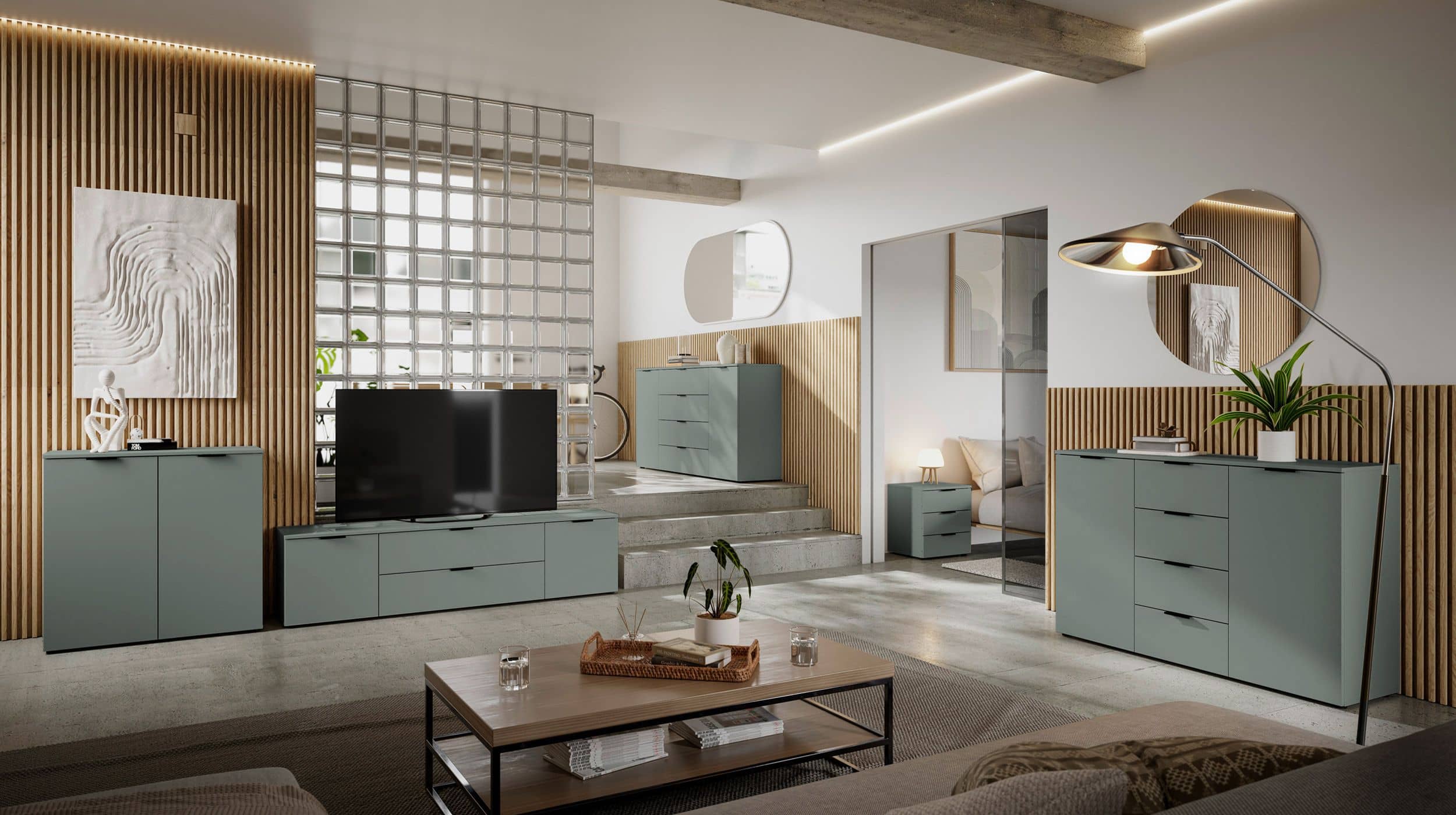 Sideboard mit 4 Schubladen grün 180 cm - LINZ