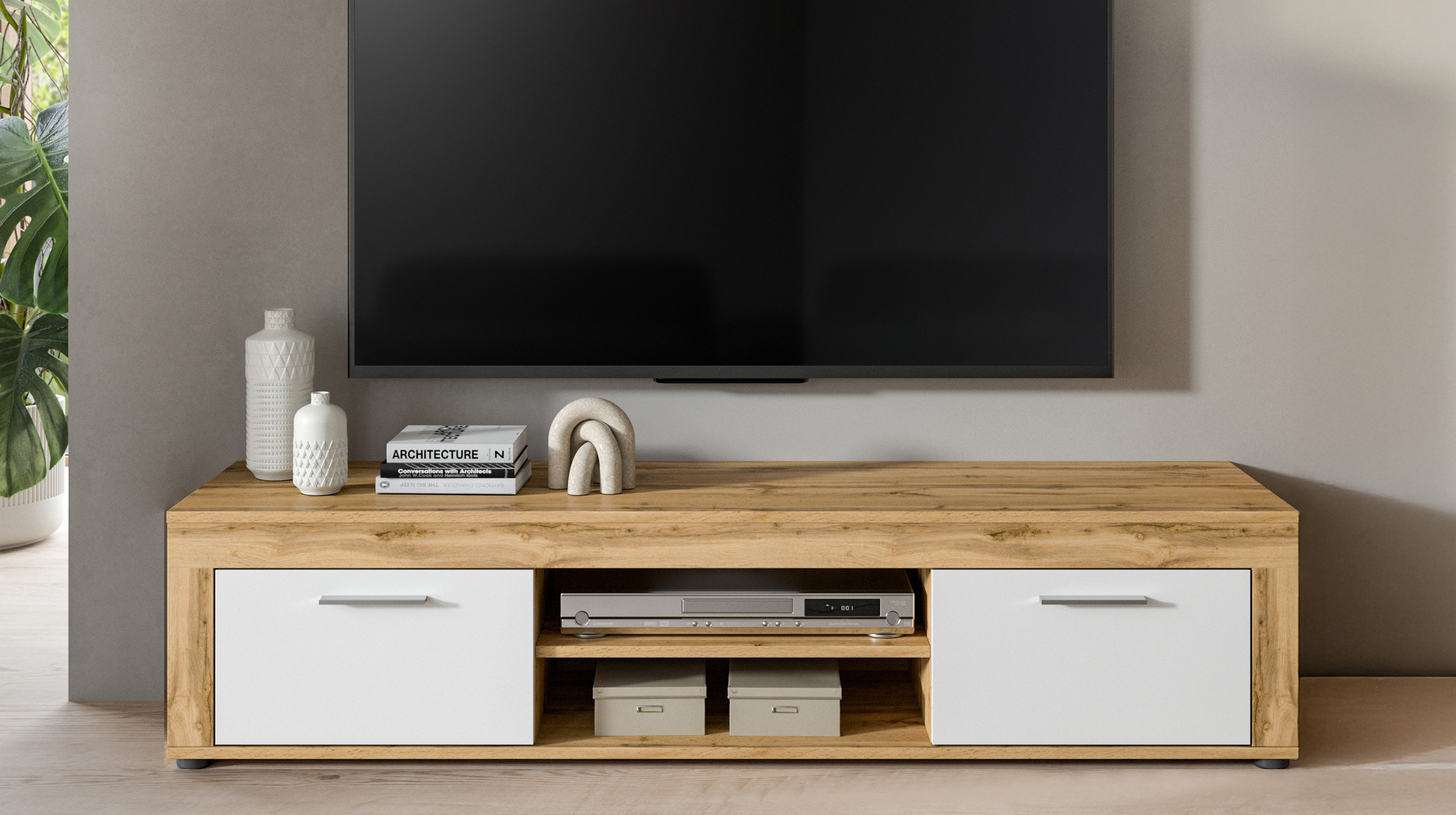 TV-Lowboard weiß Wotan Eiche 160 cm - JAM